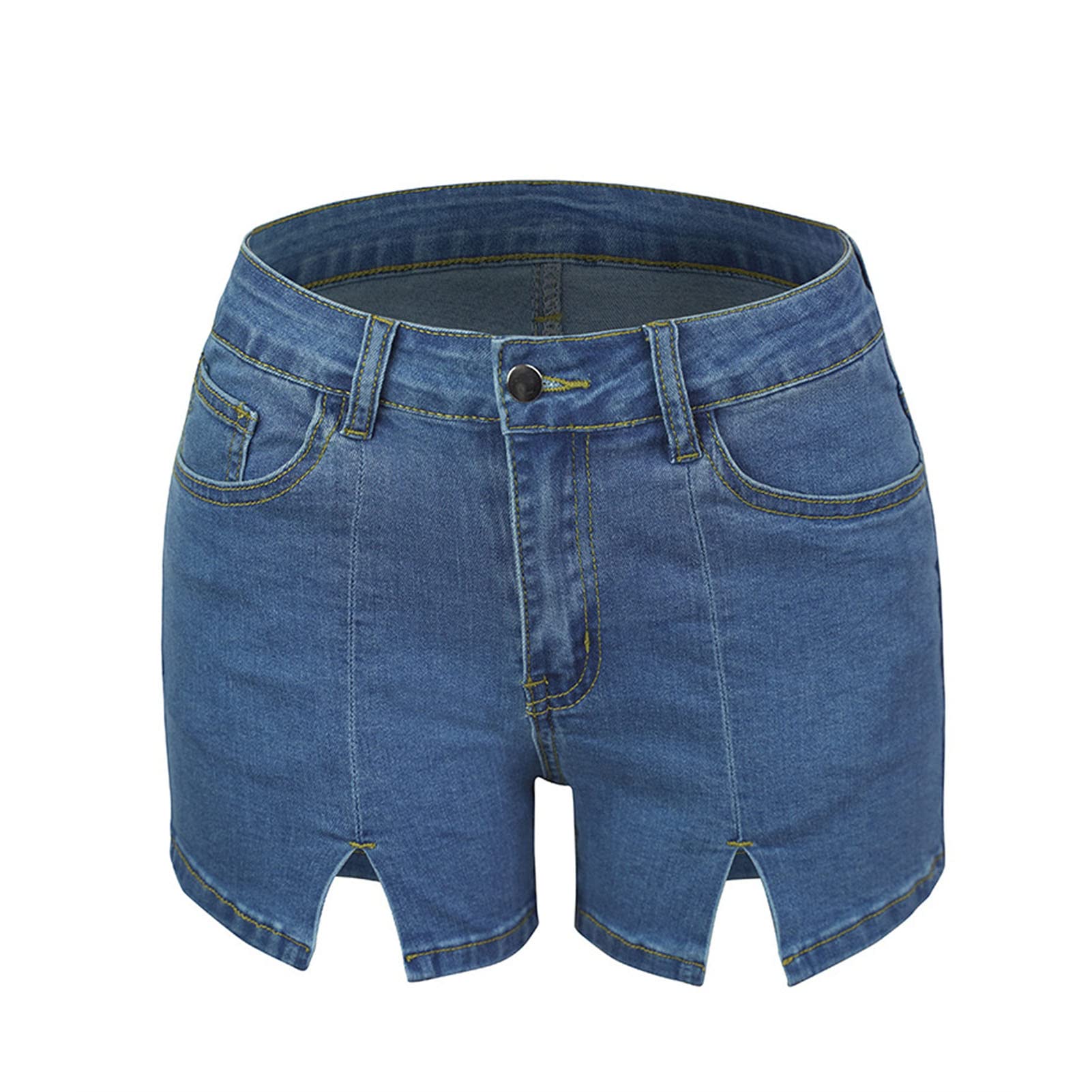 JEKE-DG Women High Waisted Stretchy Denim Shorts Cut Out Hem Stretchy Denim Shorts Skinny Casual Jeans Shorts (Small,Black)