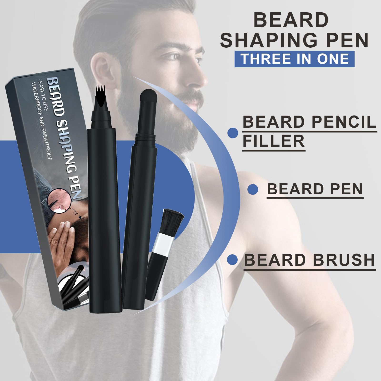 Set di penne stilografiche per barba, set di penne stilografiche per barba, matita, facile da riempire e definire la barba con penna per addensare la barba, kit per baffi e sopracciglia
