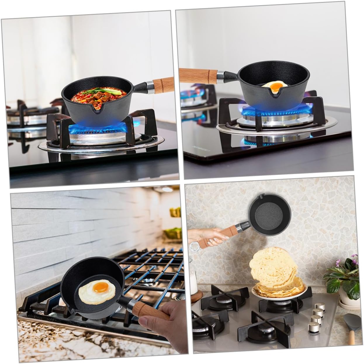 Garneck Oil Butter Melting Pot Mini Cast Iron Small Pot with Wooden Handle for Melting Cheese and Butter for Baking and Cooking Home Bakeries and Restaurants