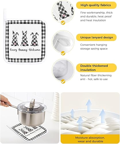 Miniatura 2 de Paquete de 2 soportes para ollas para cocina, conejito de primavera, negro, blanco, búfalo, celosía, rosa, amor, Pascua, a prueba de calor,