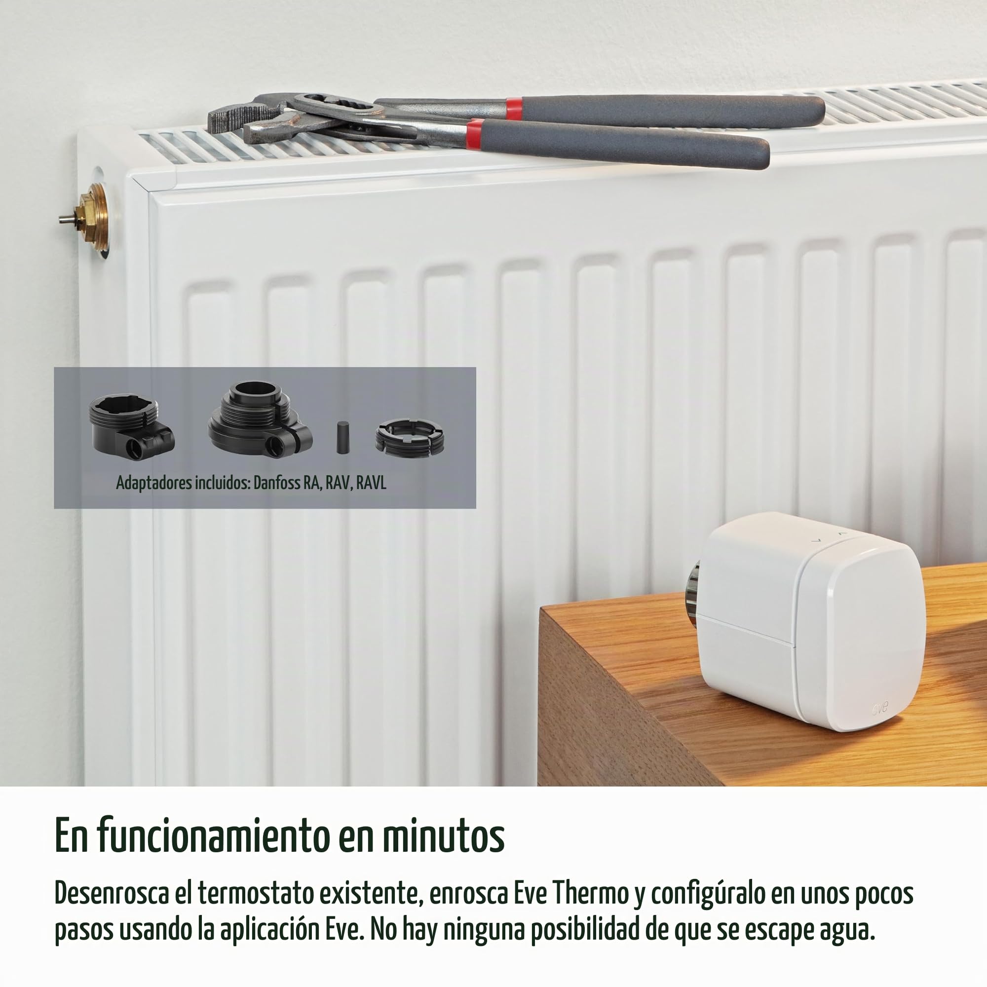 Eve Thermo (Matter, 4ª Gen) Lote de 4: Válvula termostática Inteligente para radiador, Control automático de Temperatura, Apple Home, Alexa, SmartThings, Google Home, req. Router de Borde Thread