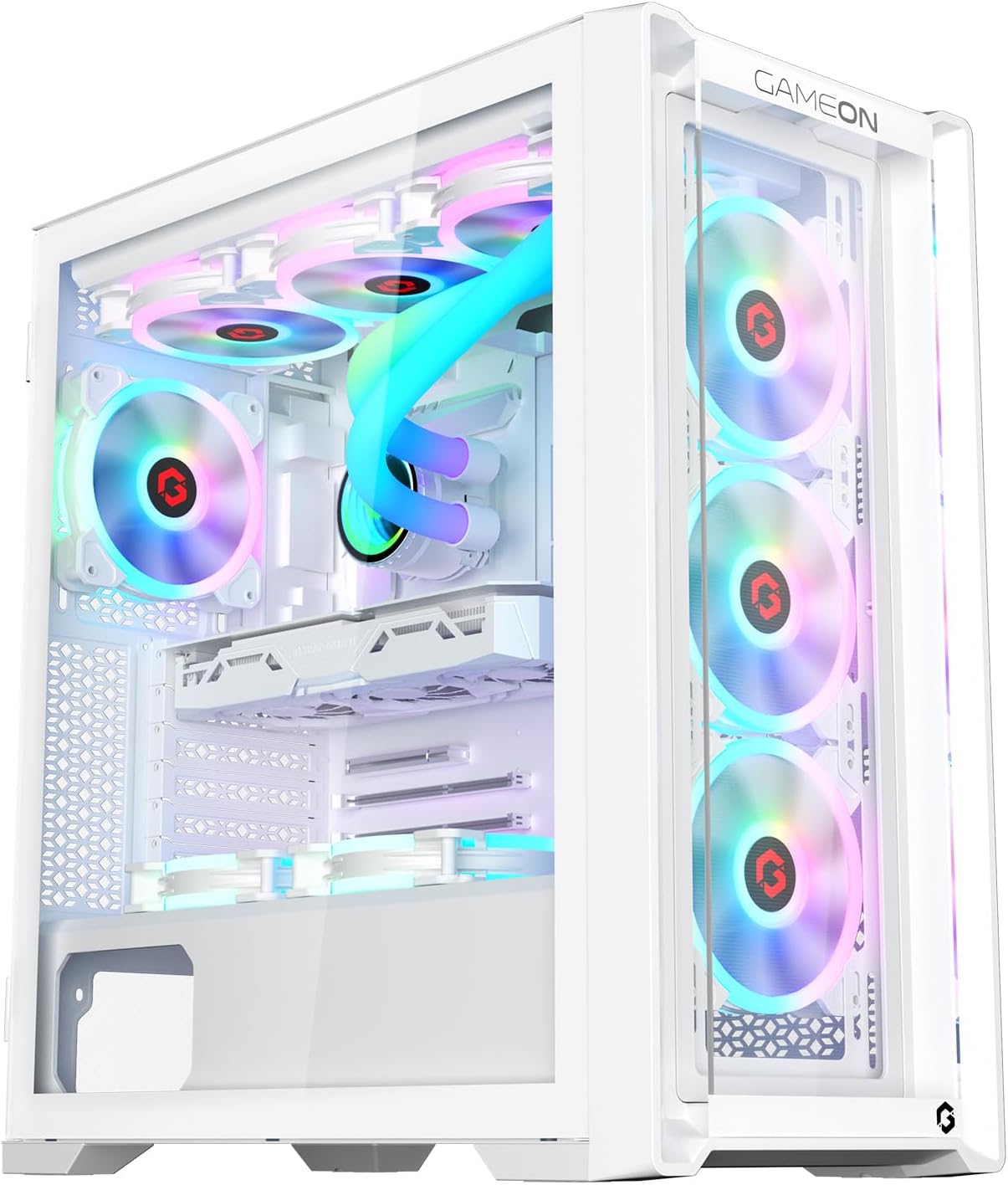 GAMEON Vortex Arctic Series Mid Tower PC Gaming Case, 120mm ARGB+PWM Lighting, 0.8mm Tempered Glass, Pre-installed Cooling Fans Computer case, Dust Filters, Wide Motherboard Compatibility, White