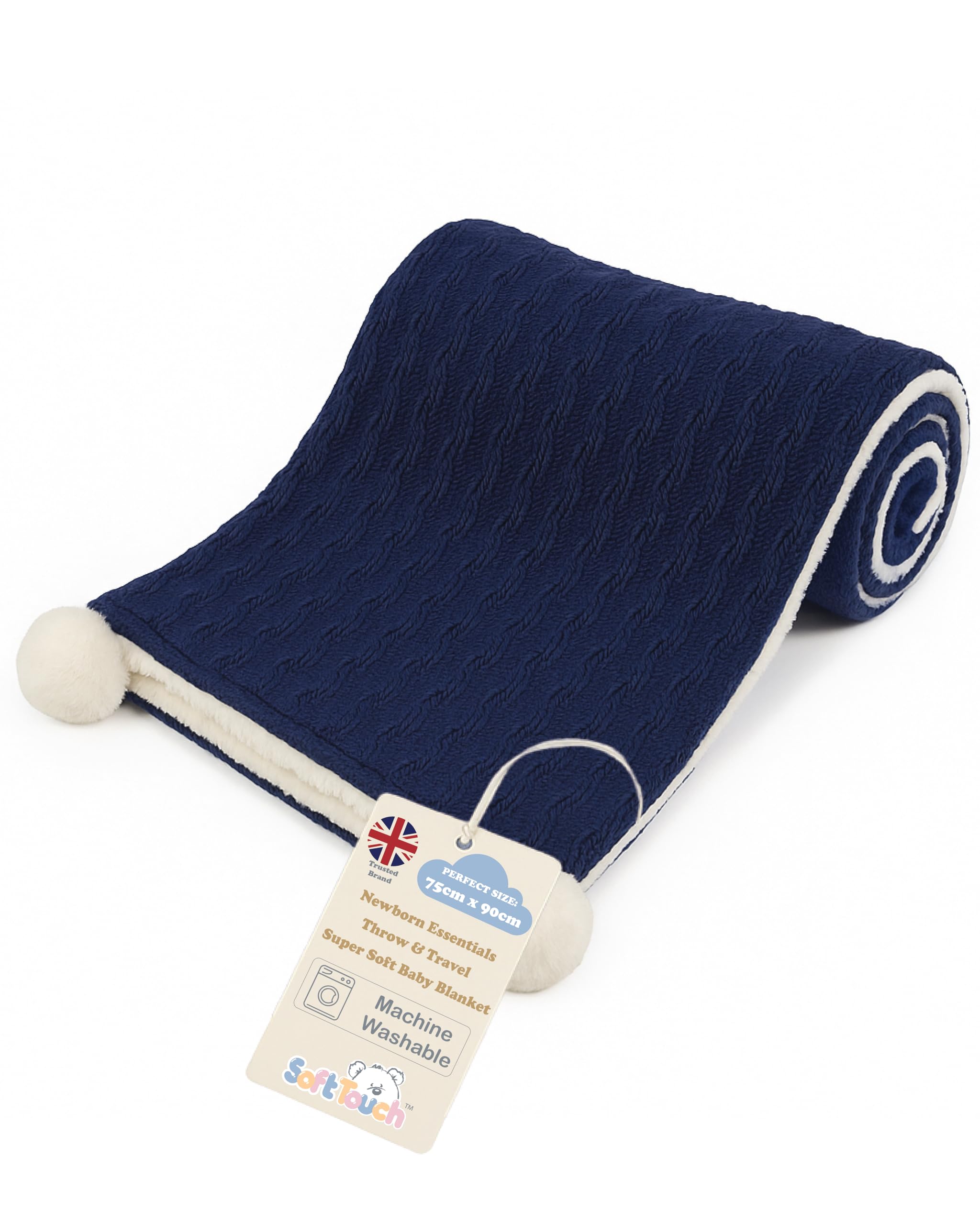 Soft Touch Newborn Essentials Cable Knit Baby Blanket with Sherpa Lining - Super Soft, Cosy, and Warm Blanket for Infants, Perfect for Swaddling and Cuddling