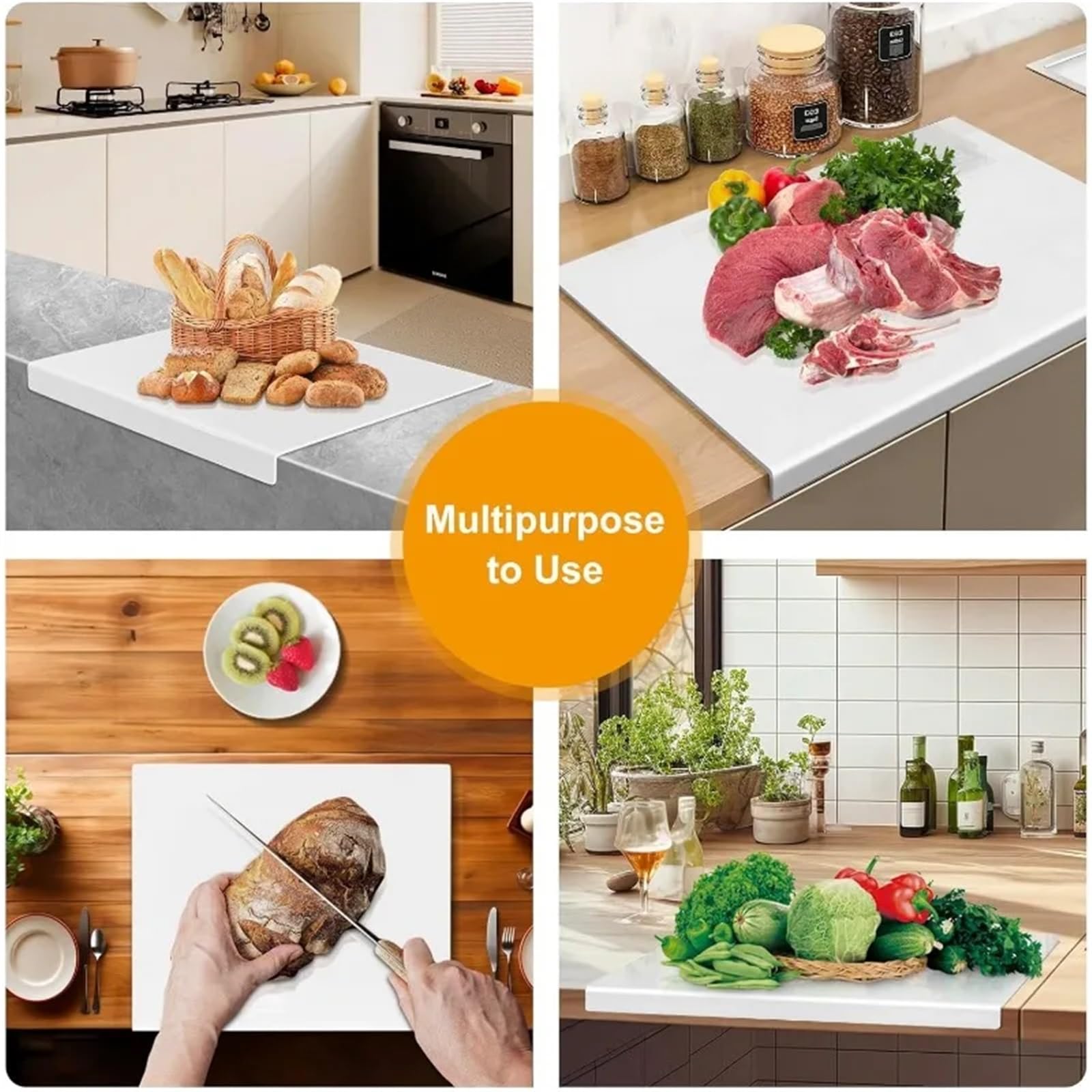 Tabla de cortar de plástico Tabla de cortar plástico con borde grueso, transparente, antideslizante for cocina(Transparent M)