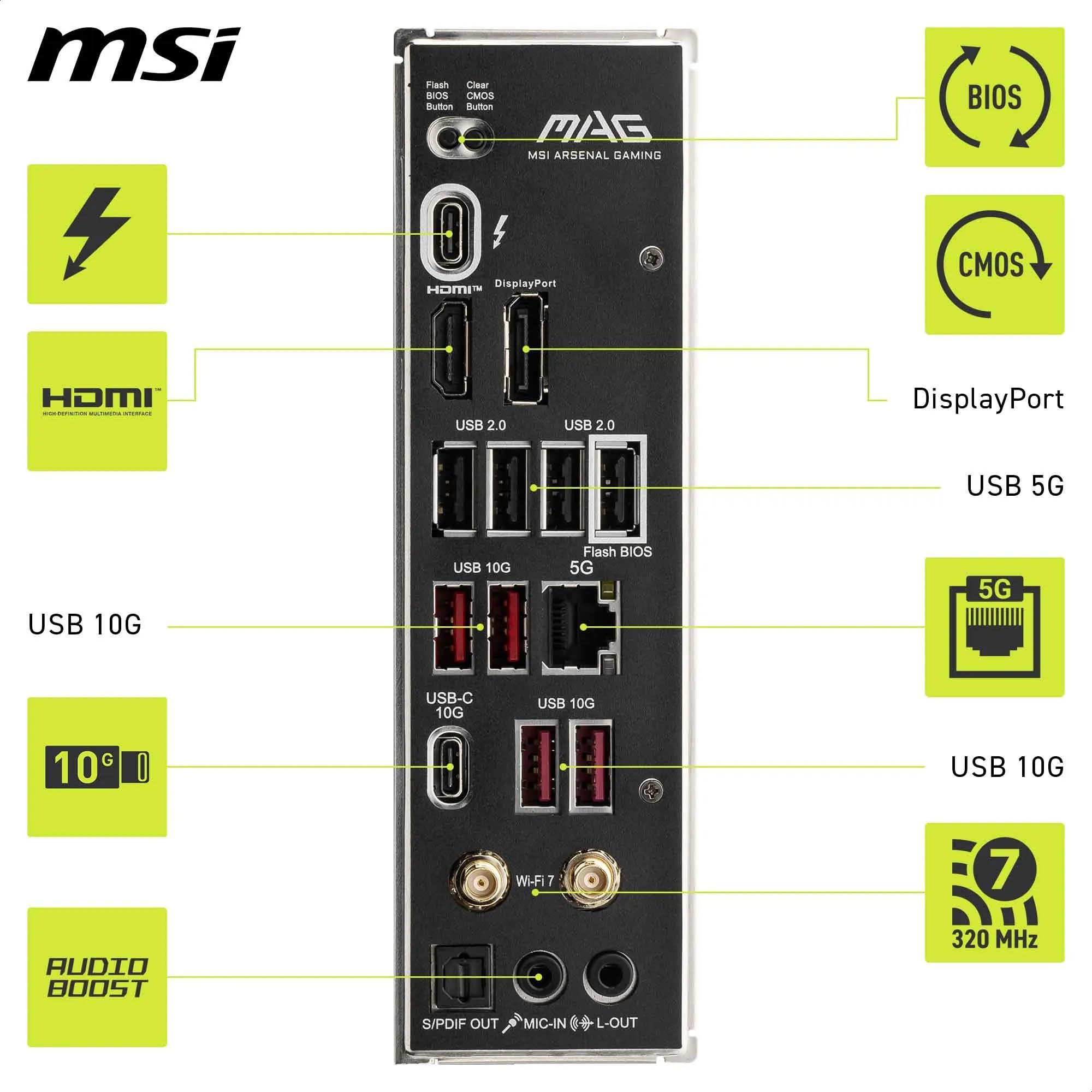 MAG B860 TOMAHAWK WIFI Płyta główna, ATX - Obsługuje procesory Intel Core Ultra (seria 2), LGA 1851 - DDR5 Memory Boost 9200+ MT/s OC, 1 x PCIe 5.0 x16, 1 x M.2 Gen 5, 5G LAN, Wi-Fi 7