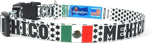 Miniatura 2 de Collar de perro  Fútbol  Fútbol  Bandera de México  Xtra grande, grande, mediano, pequeño, extra pequeño  Fabricado en Estados Unidos  Regalo para