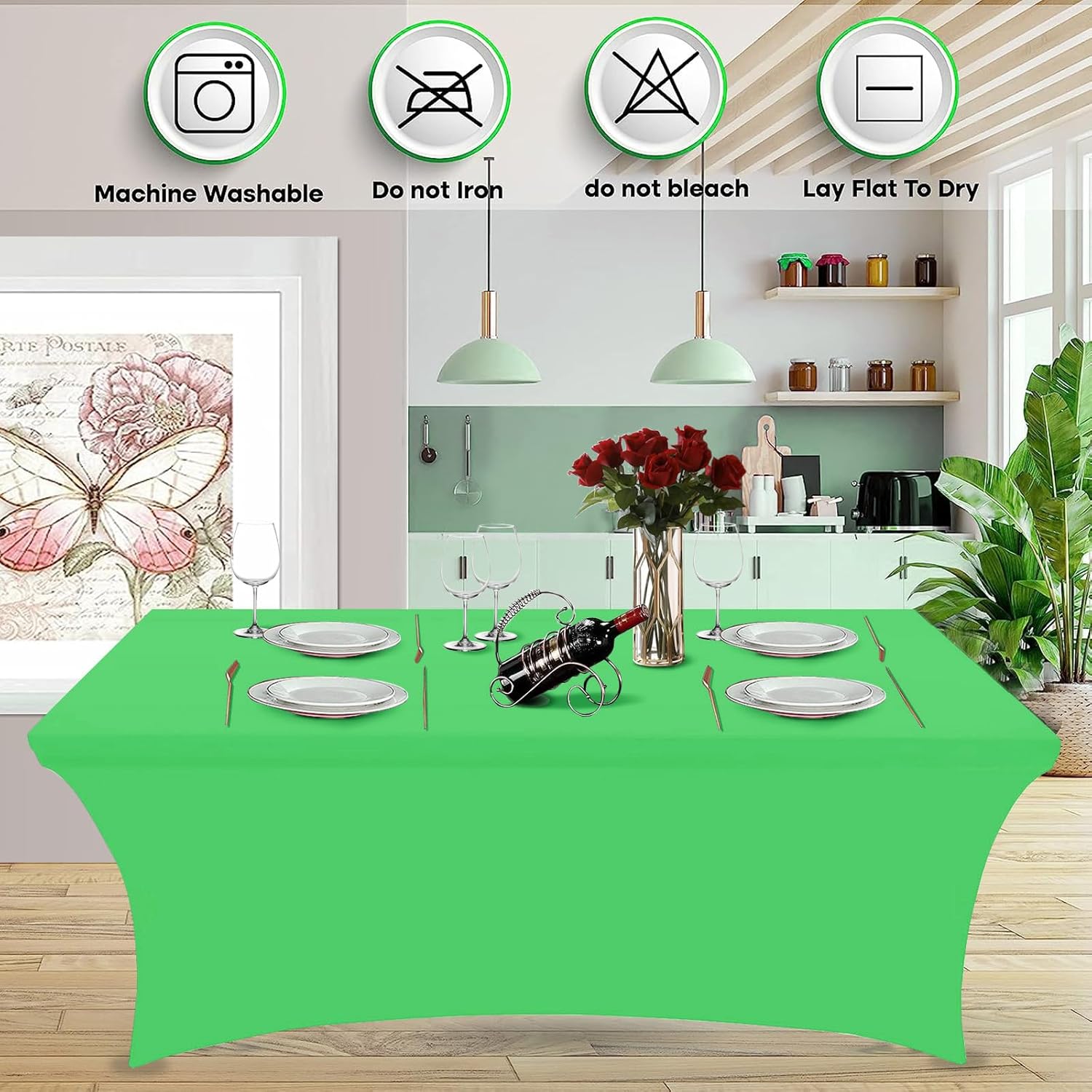 2 Pack 4FT Table Cloth for Rectangular Tablecloth Bluish Gray Stretch Fitted Table Cover Spandex Tablecloths Table Protector for Event, Cocktail, Wedding, Banquet or Parties