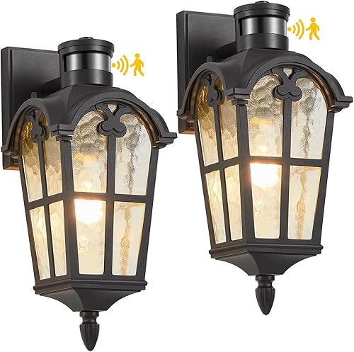 Miniatura 8 de Paquete de 2 luces para exteriores con sensor de movimiento, iluminación al aire libre del atardecer al amanecer, luces de porche al aire libre