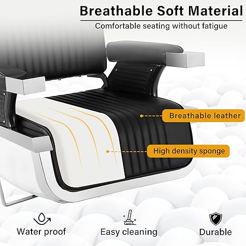 Miniatura 5 de Silla de peluquería, silla hidráulica reclinable de alta resistencia negra para peluquería con reposapiés y reposacabezas, silla giratoria ajustable