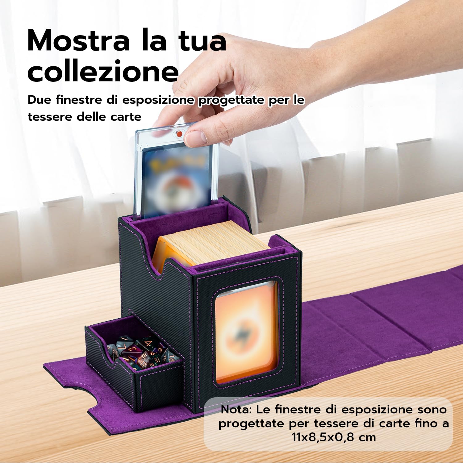 Commander Deck Box Porta Mazzo per MTG mit 2 Visualizzare Commander, Capacità 180+New Carte Senza Maniche con 1 Dice Tray,Magnetic Deck Box per Scatola di Carte Collezione Magic TCG-Nero Viola
