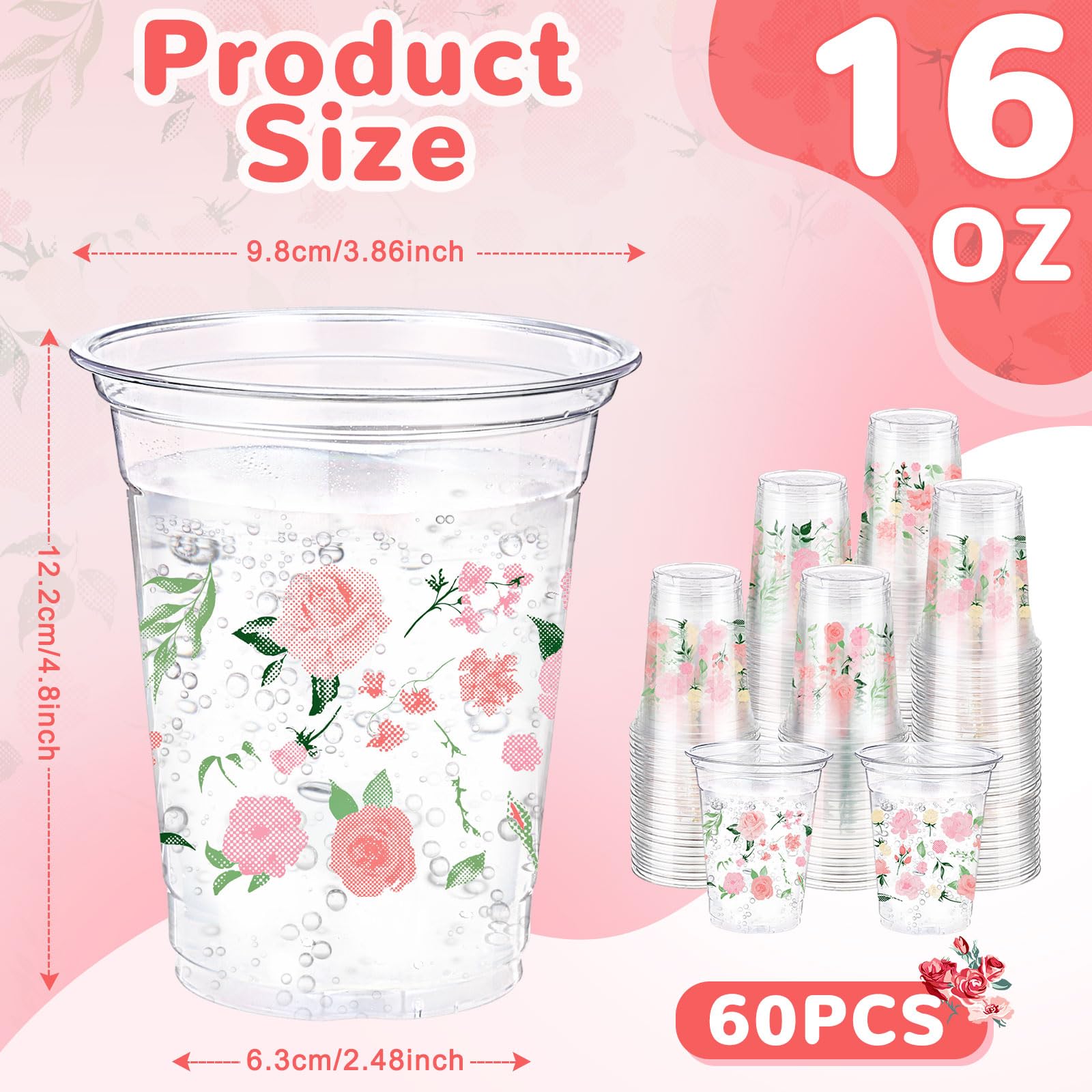Amazon.com: Hushee 60 Pcs Pink Floral Cups with Spring Summer Flower 16 oz  Wildflowers Plastic Disposable Drinking Cups for Summer Spring Birthday  Baby Shower Wedding Party Supplies : Health & Household
