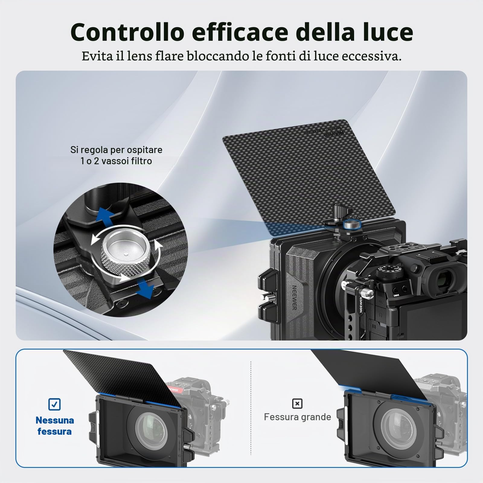 NEEWER Mini Matte Box con Due Coinici per Filtri da 4"x5,65", 4 Adattatori per Lenti Circolari, Compatibile con SmallRig Accessori Compatibile con K&F NISI TIFFEN NEEWER Filtro Cinematografico, PG002