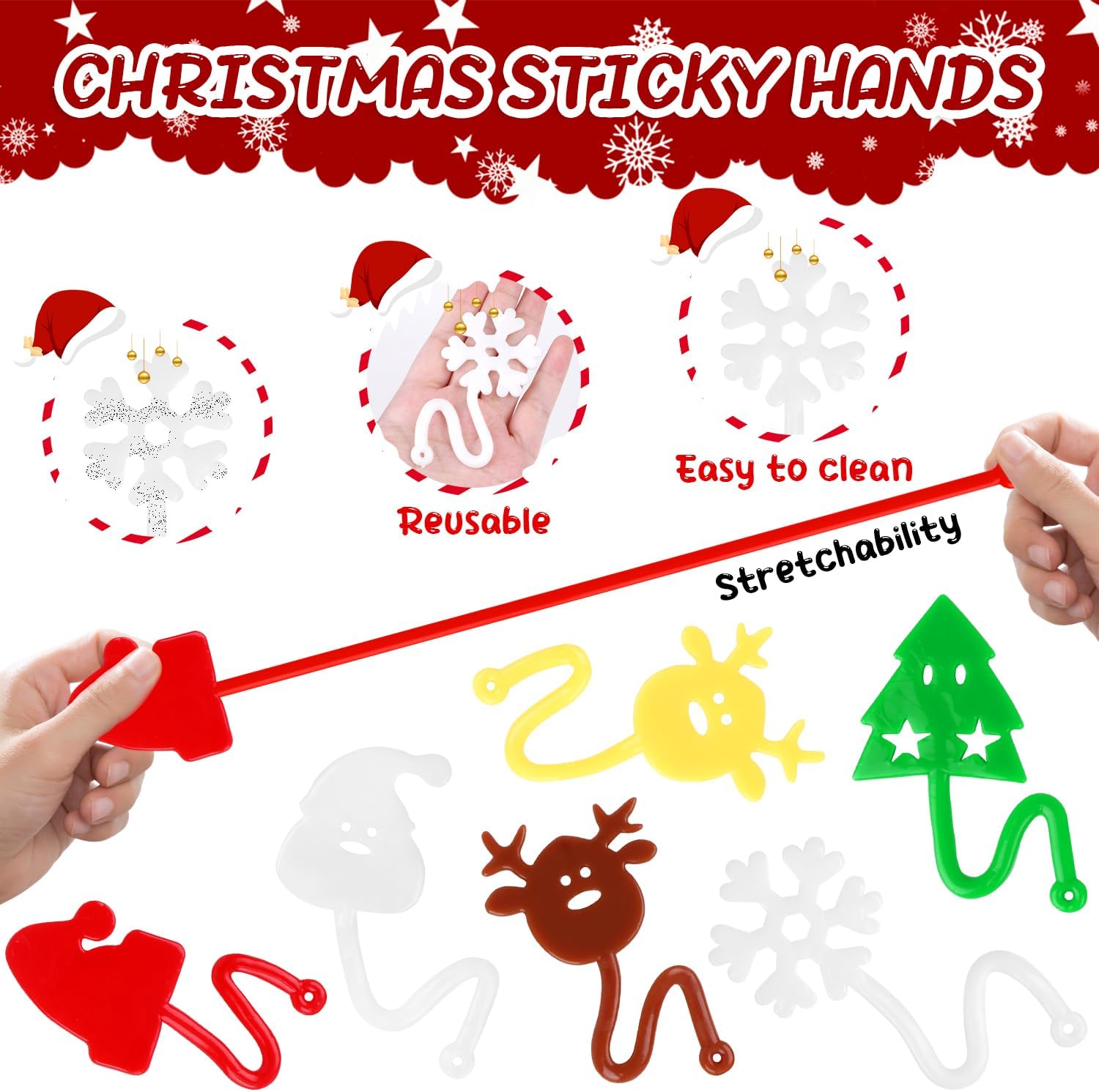 DERAYEE 30PCS Christmas Sticky Hands Toys, Christmas Stretchy Sticky Toys Stocking Stuffers Holiday Party Bag Fillers for Kids Boys Girls Xmas Party Classroom Rewards Gifts