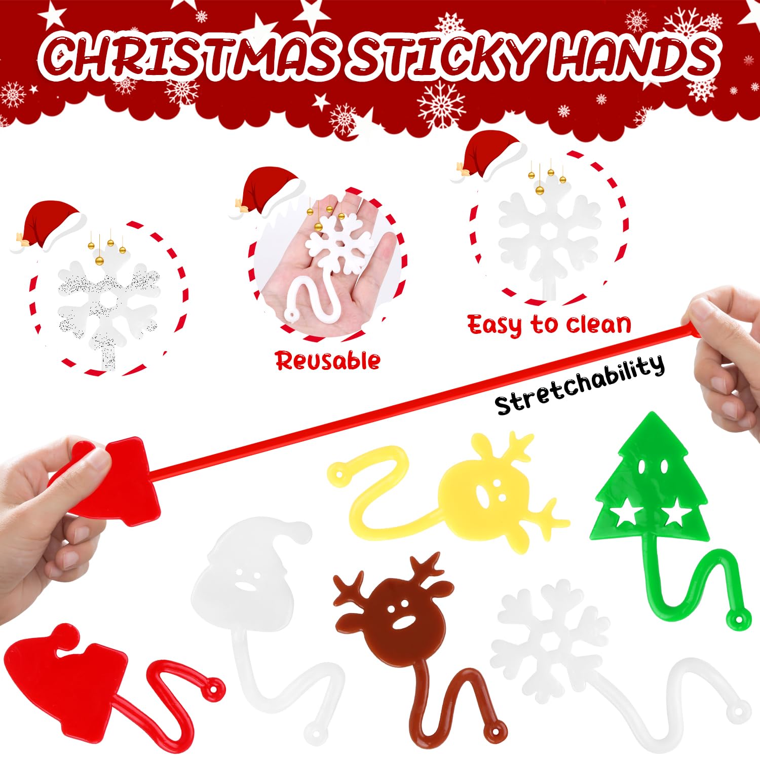 VEYLIN Christmas Sticky Toys Christmas Sticky Hands Toys, 30 Pieces, Reusable Stretchy Holiday Party Bag Fillers - Image 3