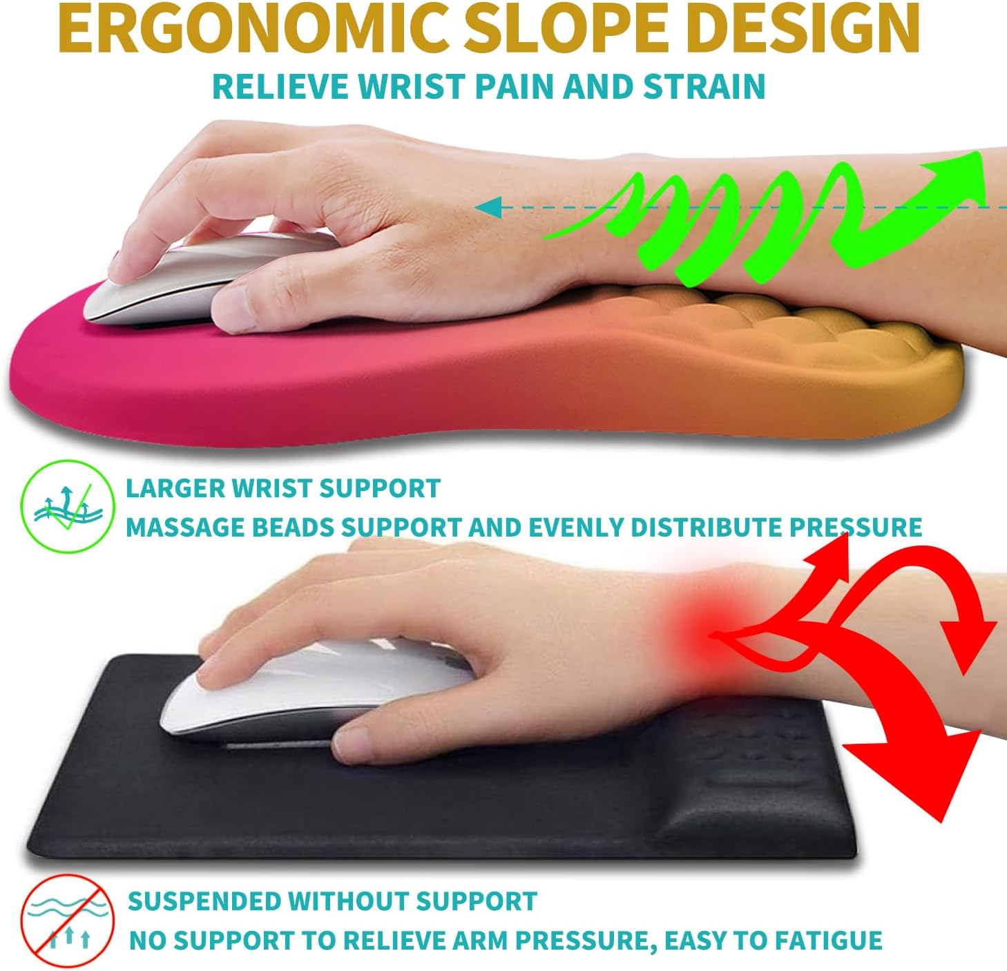 Hokafenle 2 in 1 Ergonomic Mouse Pad Wrist Support & Wrist Rest for Computer Keyboard Set, with Relieve Carpal Tunnel Pain Massage Bulge and Full Memory Gel Design (2In1 Set, Sunset Glow) - Image 5