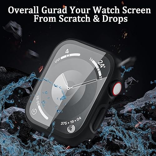 Miniatura 4 de Paquete de 5 fundas impermeables para Apple Watch de 1.772 pulgadas Series 9, 8, 7 con protector de pantalla de vidrio templado, carcasa protectora
