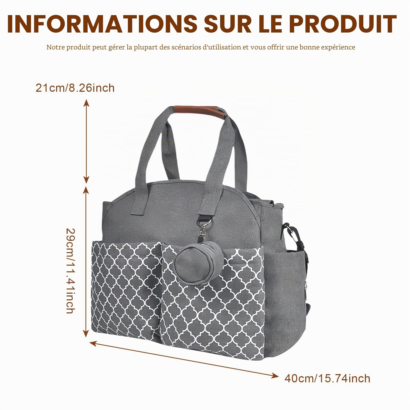 Sac À Langer Bébé Bandoulière, Sac Couches Voyage, Gris, Portable, Imperméable, Grande Capacité