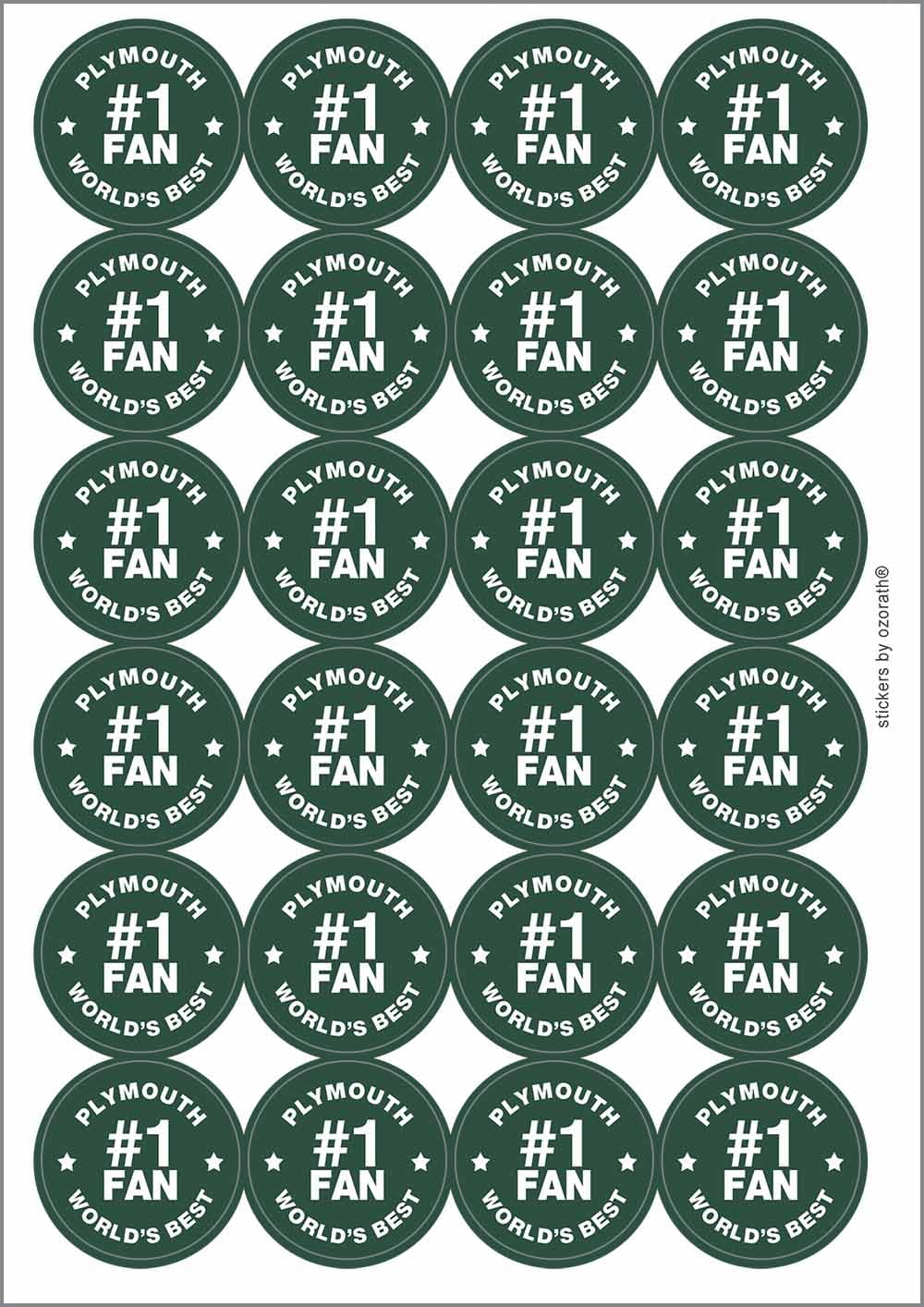 Plymouth #1 Fan Circular Matt Paper Stickers A4 Sheet of 24 (Each Sticker is 45mm Diameter)