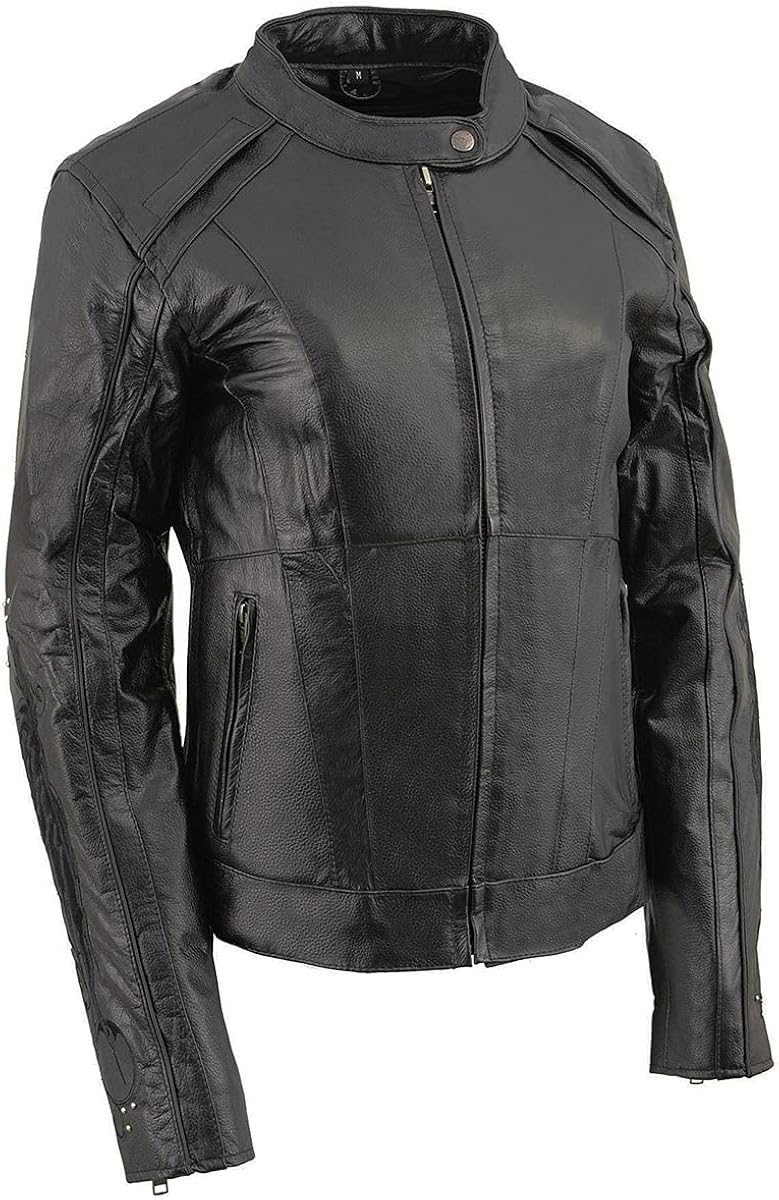 Milwaukee Leather ML1952 - Chaqueta de cuero para mujer con diseño de alas bordadas y tachuelas