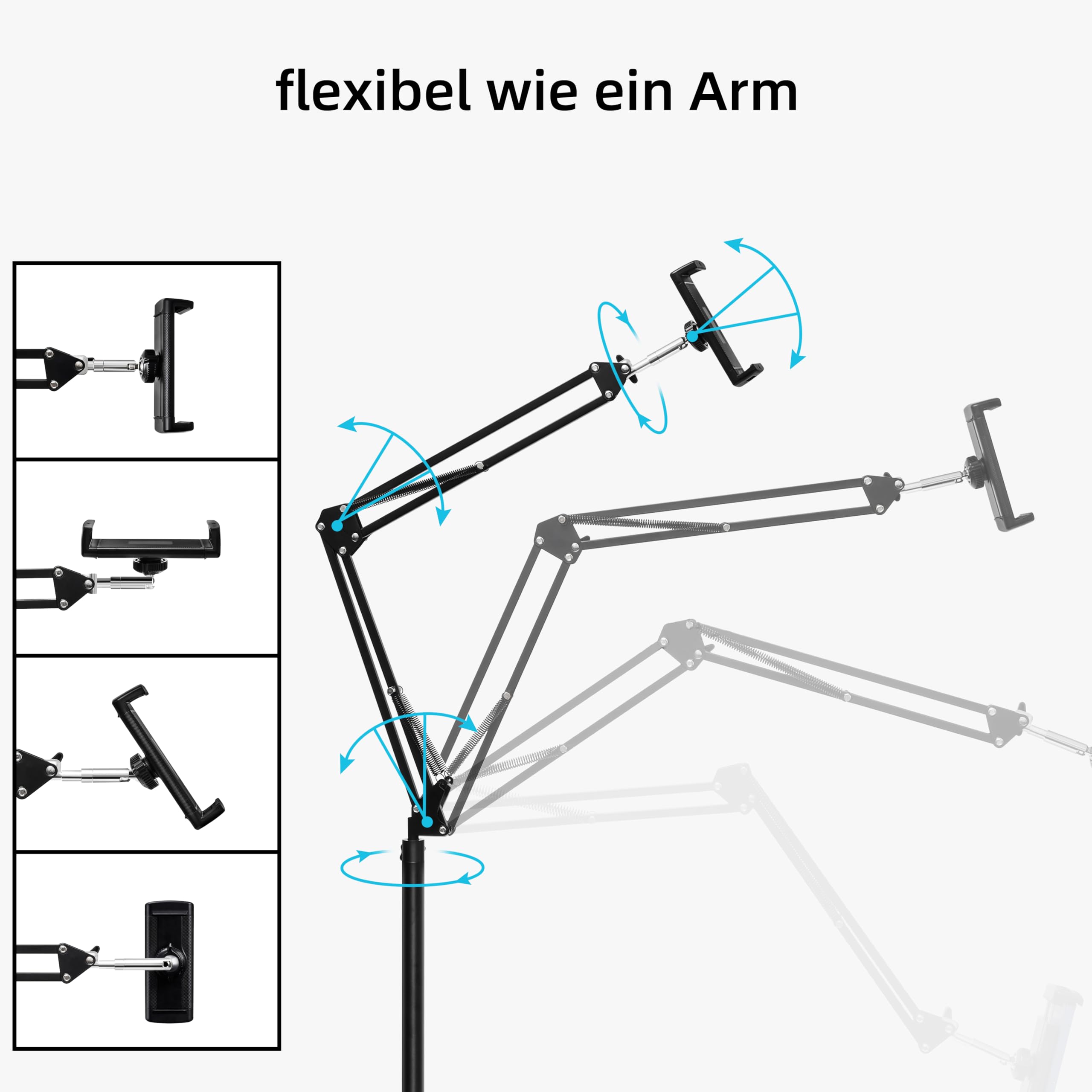 LanPavilion Tablet-Bodenständer, Tablet Halterung mit 2,25 kg Basis, Flexibler Verstellbar Tablet Ständer, kompatibel mit iPad, iPhone, Galaxy, für Zuhause, Bett, Sofa, Büro, 4,7-13 Zoll Geräte