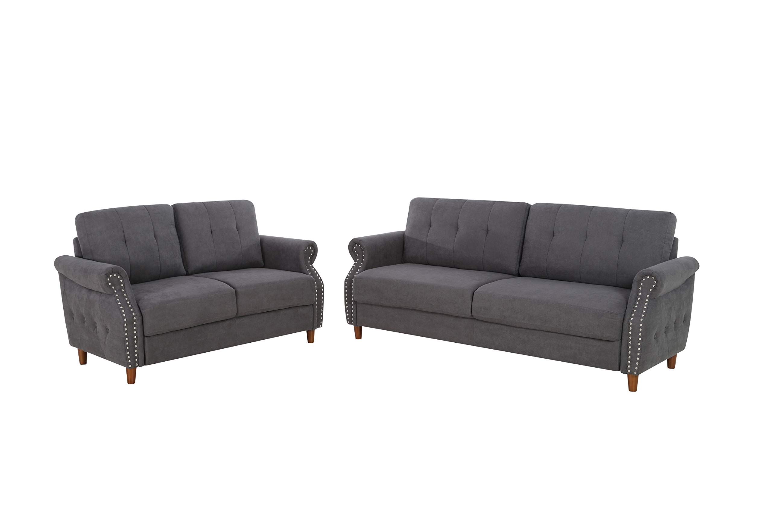 S5464-2PC Briscoe Ultra Modern Upholstered Button Tufted 2 Piece Living Room Set, Grey