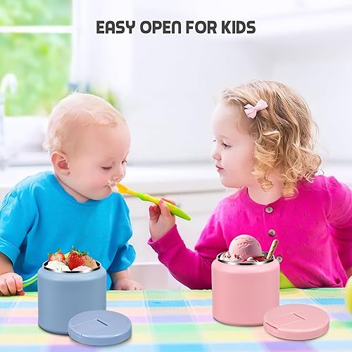 Miniatura 27 de Termo de sopa de 13.5 onzas para niños con tapa de hebilla, recipiente de comida aislado al vacío, boca ancha, a prueba de fugas, acero inoxidable