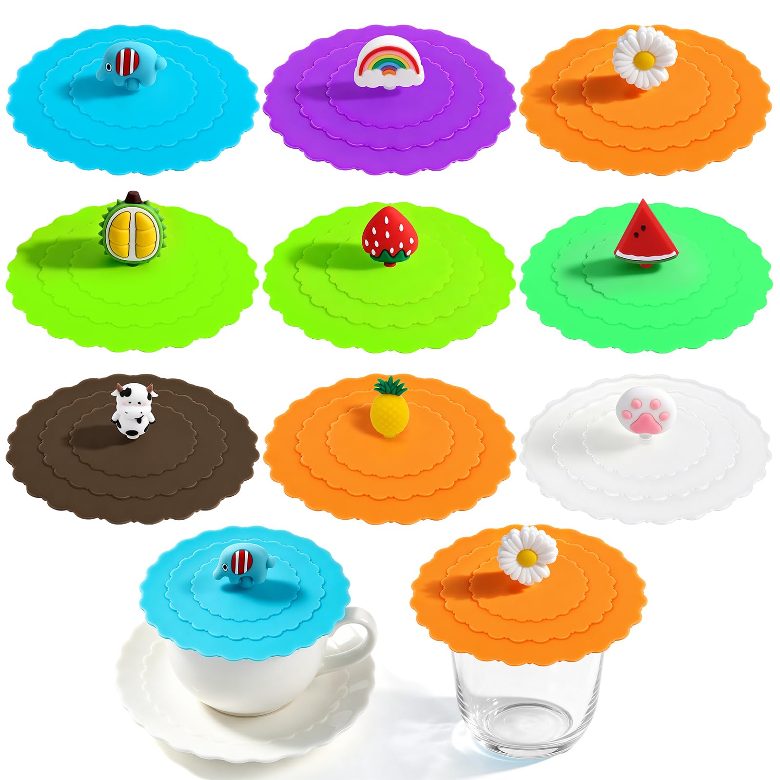 9PCS Cartoon Silicone Glass Cup Cover Food-grade Silicone, Drink Covers