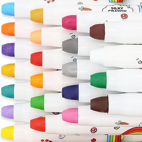 Miniatura 6 de Lebze Juego de crayones sedosos Kokonuzz lavables jumbo para niños pequeños, 24 colores no tóxicos, torcidos y no tóxicos, crayones grandes para