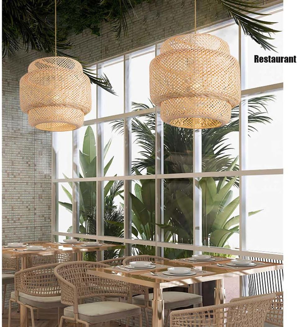 11.8" Rattan Hanging Lamp Hand Woven Bohemian Pendant Lamp Nursery Lights Bedroom Kitchen Island Coastal Pendant Lighting Floor Lamp Black Wicker Lamp for Dining Room