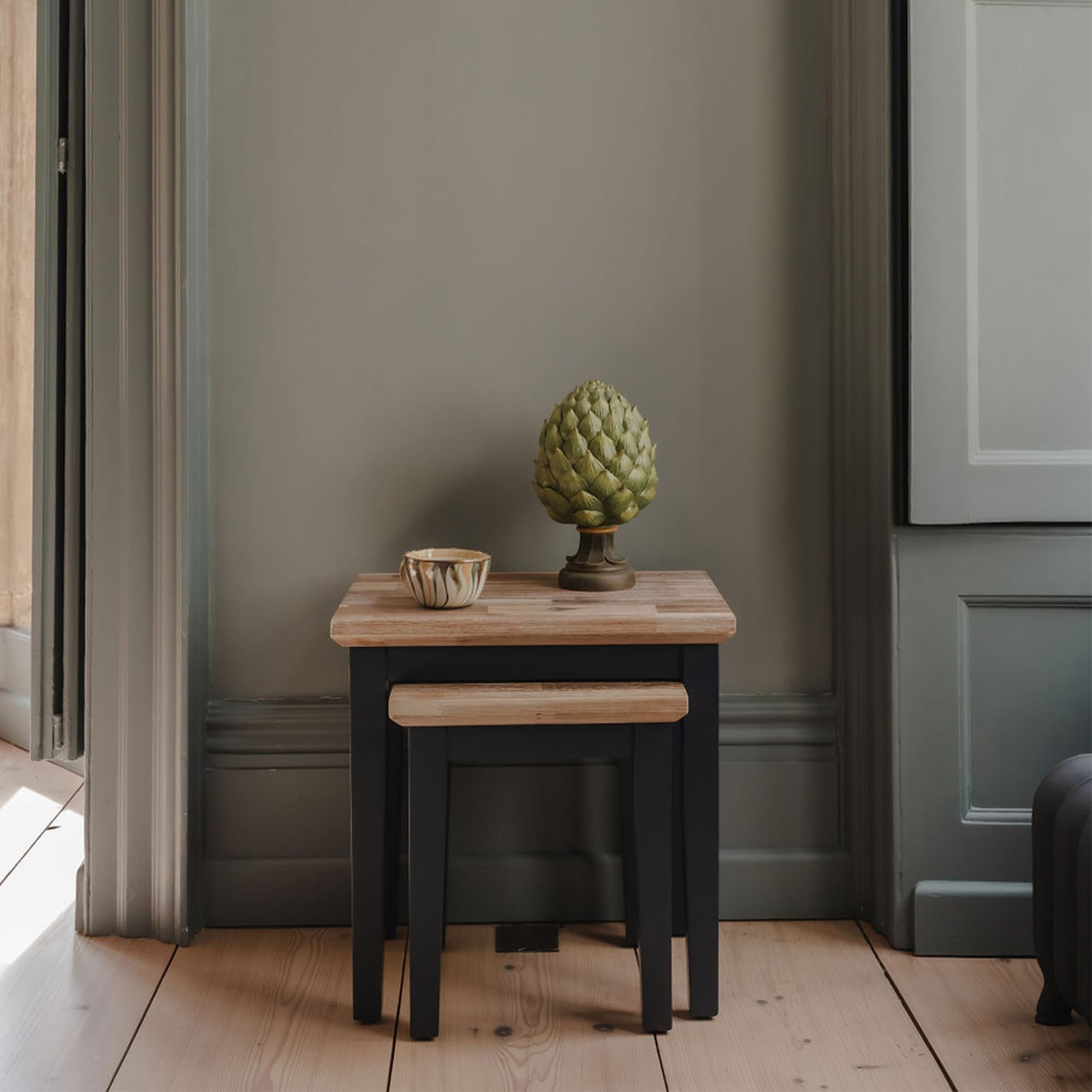 Florence Nesting Side Tables | Wooden Lamp Tables with Acacia Top | Living Room Nest of 2 Tables | Fully Assembled, Large: W50cm H50cm D35cm, Small: W36cm H41.5cm D35cm (navy blue)