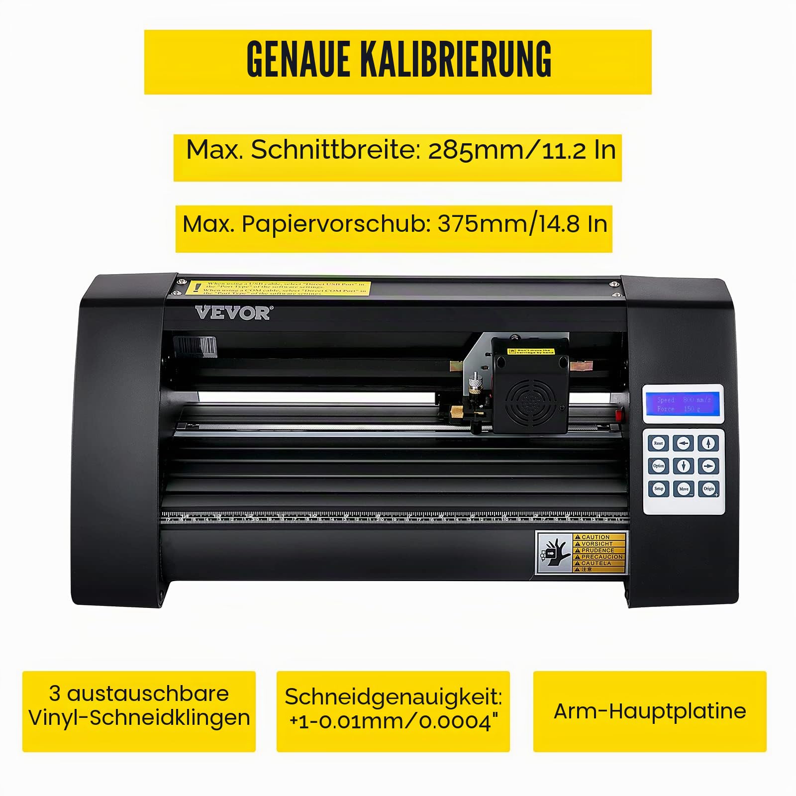 VEVOR Vinyl Schneideplotter 375 mm, Folienschneider Max. Schnittbreite 285 mm, Plottermaschine Signmaster-Software, Plotter Windowskompatibel, Folienplotter Halbautomatisch Schnittpräzision ±0,001 mm
