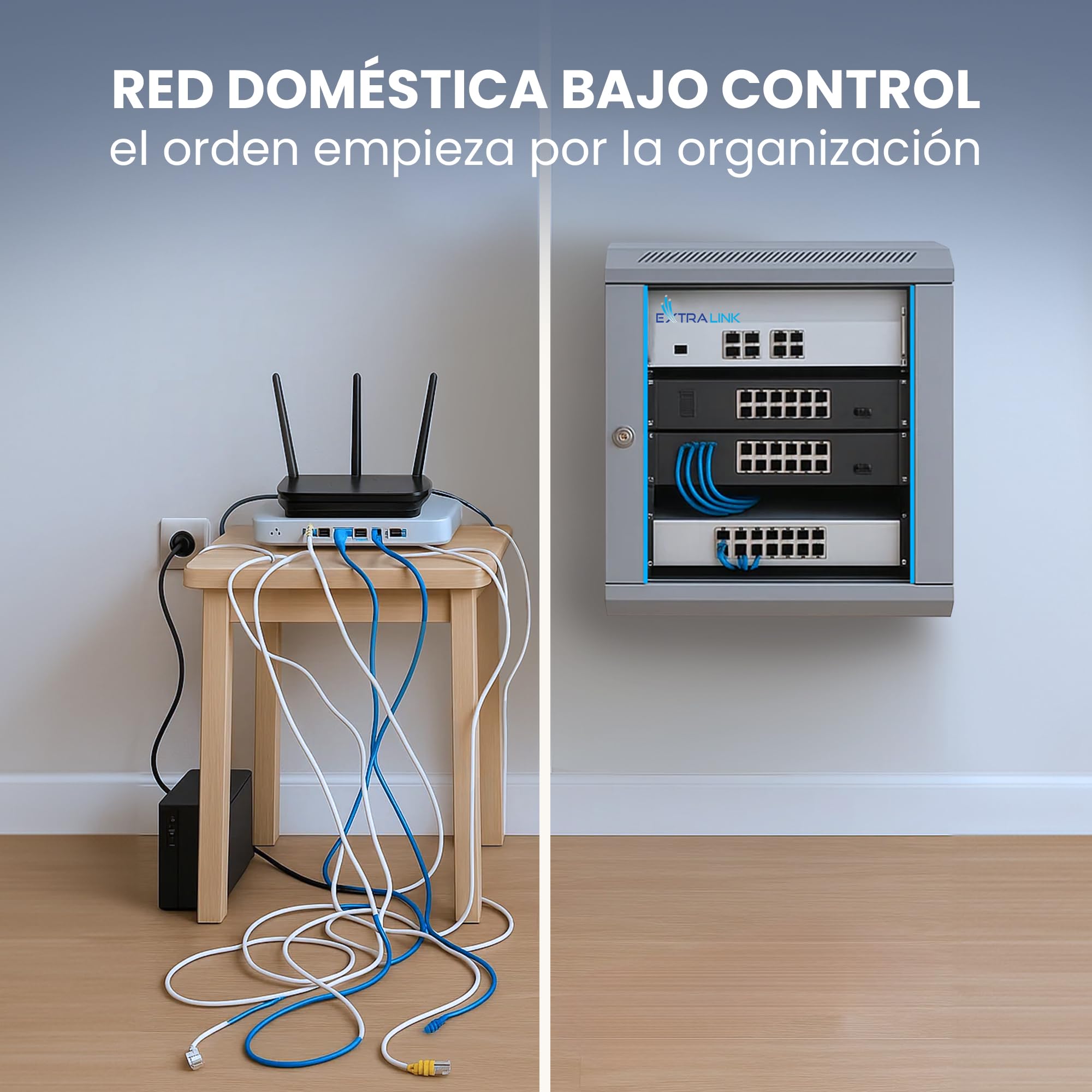 Extralink Armario Rack de 19" 4U - Armario de Red de 600mm, para Montaje en Pared o Suelo, hasta 60 kg, Puerta de Cristal Templado, Apertura de 180° Gris - para Red doméstica y Equipos informáticos