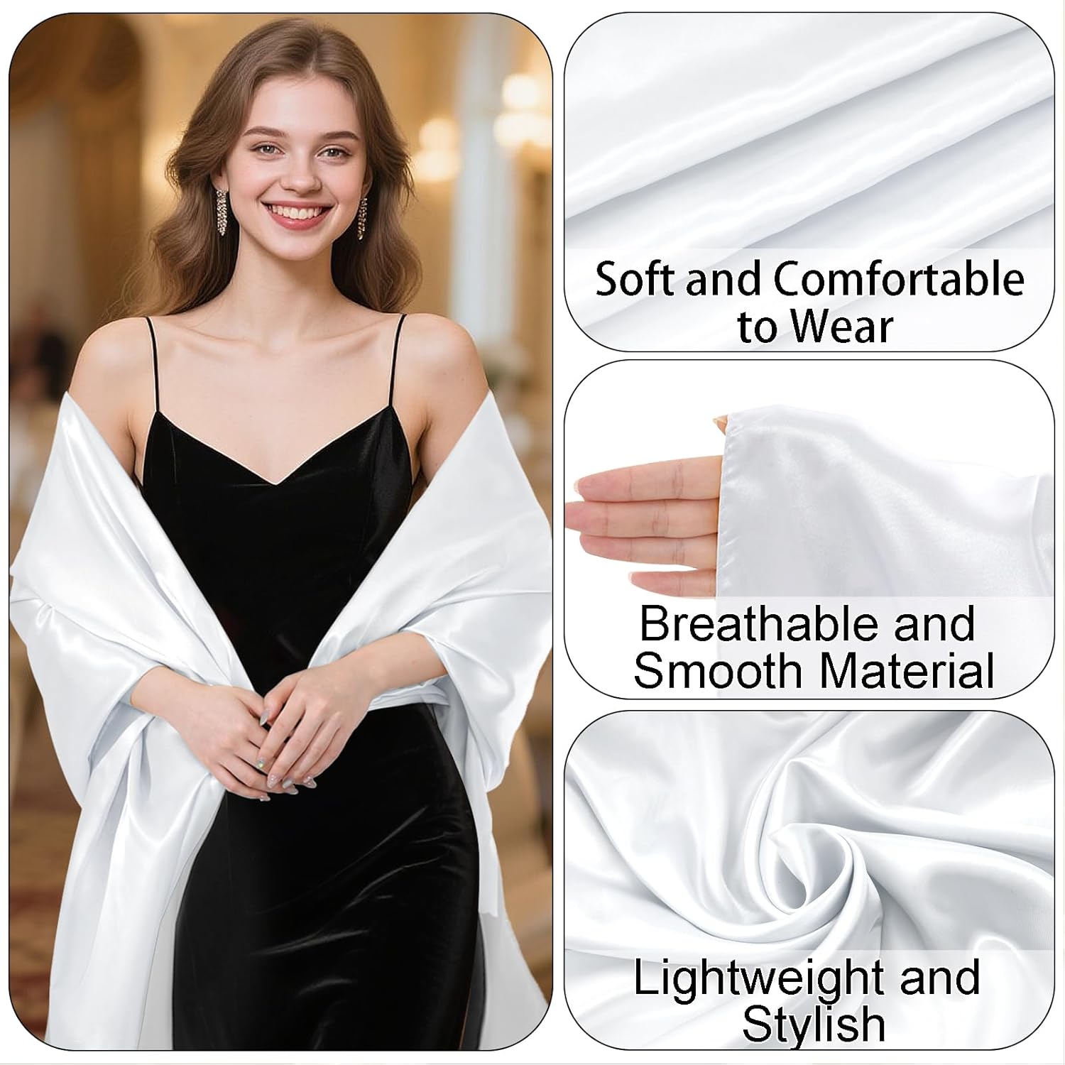 Women's Pashmina Shawls and Wraps for Evening Dresses Satin Shawl Wraps Bridal Scarve Women Wedding Bridesmaid Scarf - Image 3