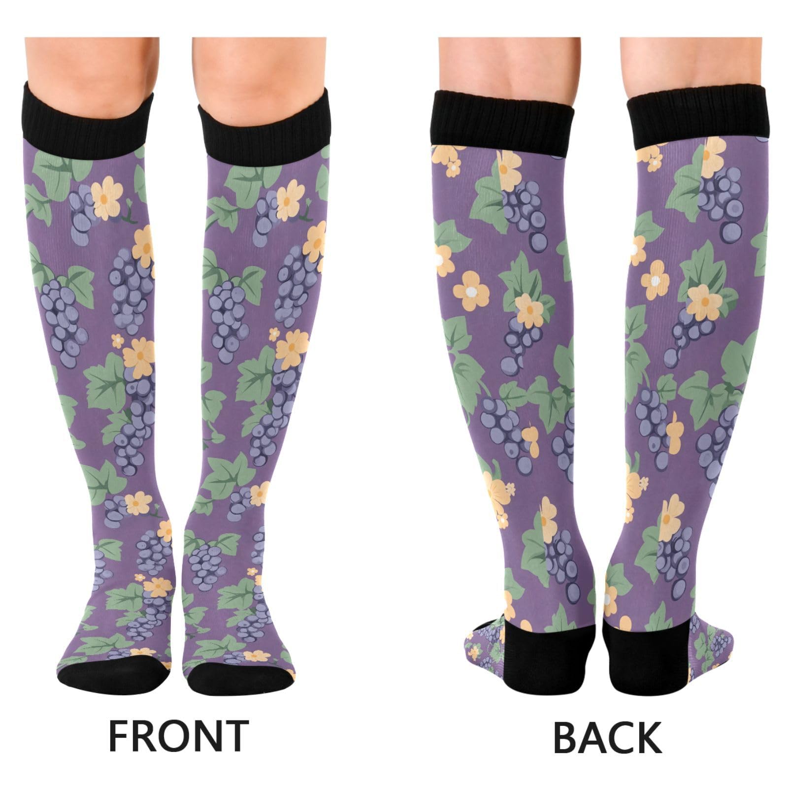Wassud Grapes and Flowers Compression Socks for Women and Men 20-30 mmHg Knee High Socks for Nurses Travel 1 Pair