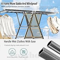 Vista 4 de Tendedero plegable de alta resistencia para ropa 71 pulgadas extra grande, soporte para secadora de ropa de metal extra grueso con ruedas, diseño
