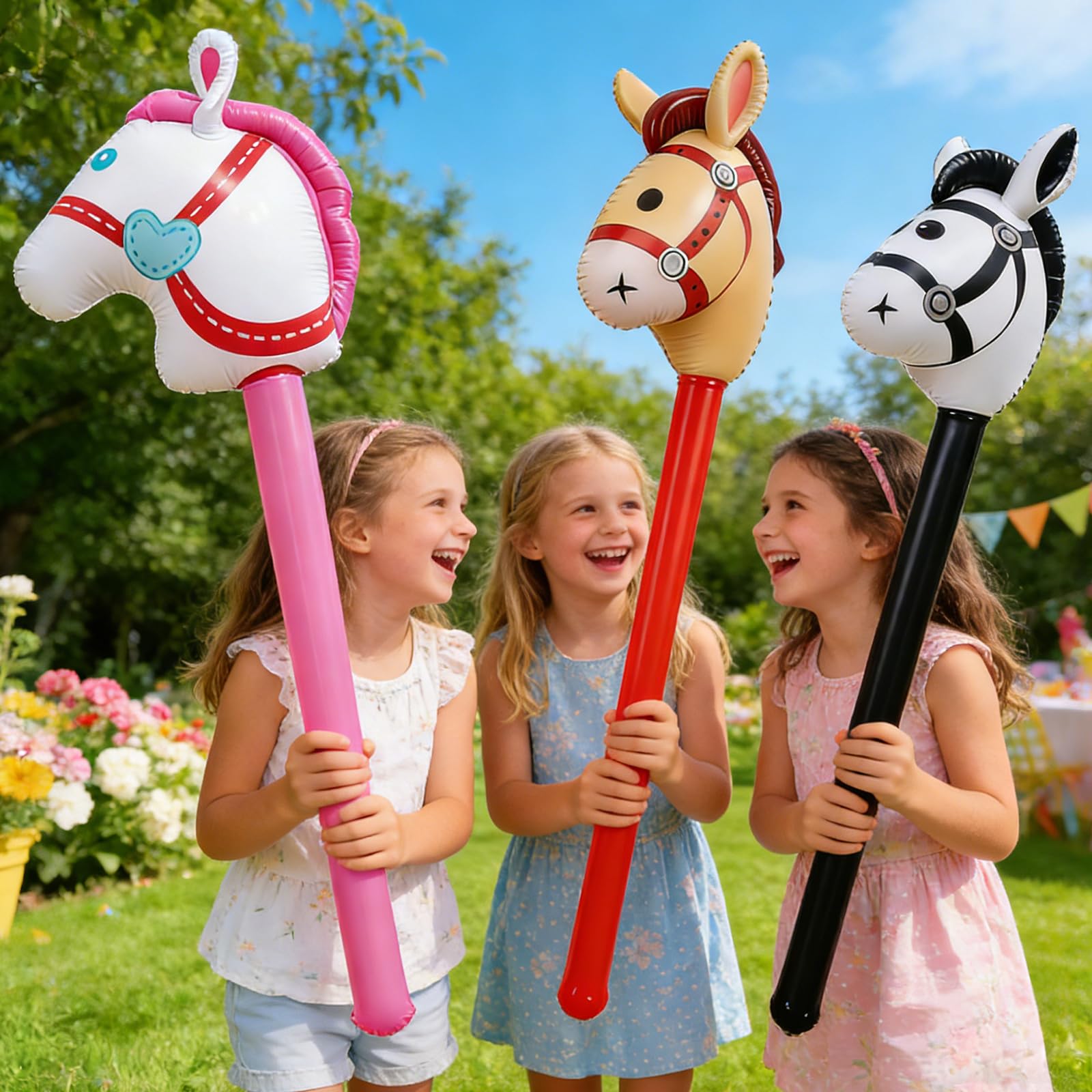TENGWA Caballos Inflables 3 Piezas 96cm Caballos de Palo Inflable Globos para Niños Juguetes Inflables para Juguetes Infantiles Fiestas Temáticas Decoraciones Navideñas — view 4