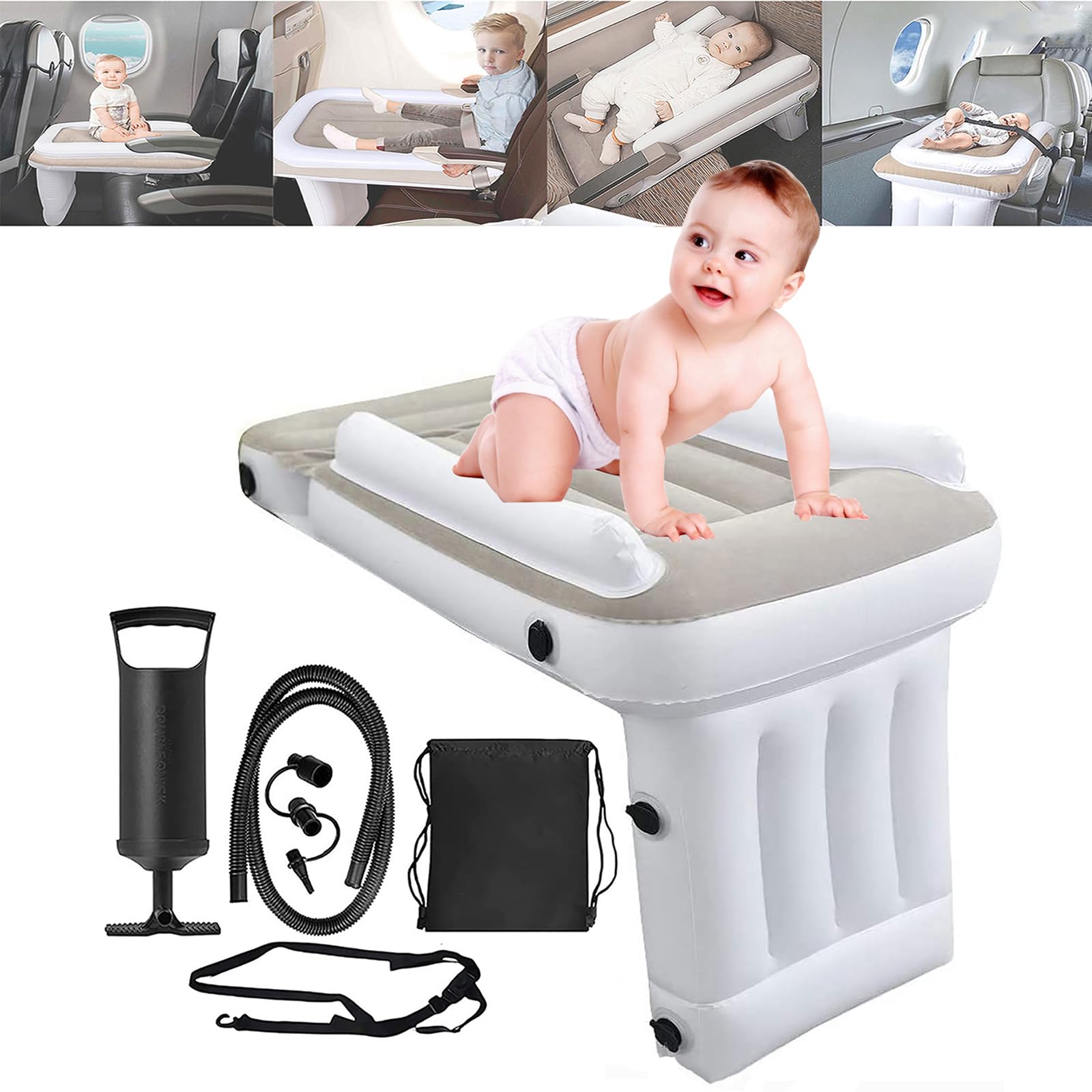 Auto Luftmatratze für Kinder, Aufblasbares Flugzeugbett für Kleinkind Auto rücksitz babybett Tragbare Kompakt Faltbar Reise Aufblasbett, Rausfallschutz (Normal Style)