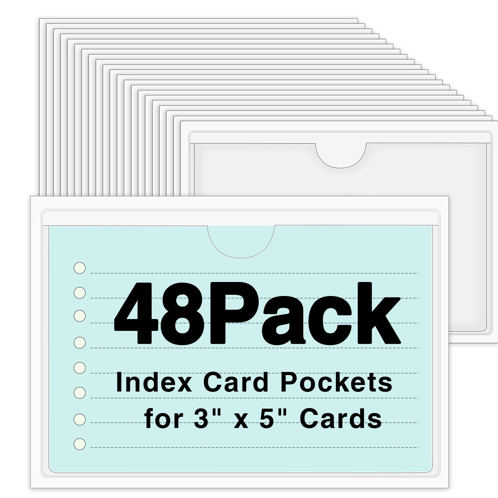48 Pack Adhesive Index Card Holders, Clear 3 x 5 Label Pockets