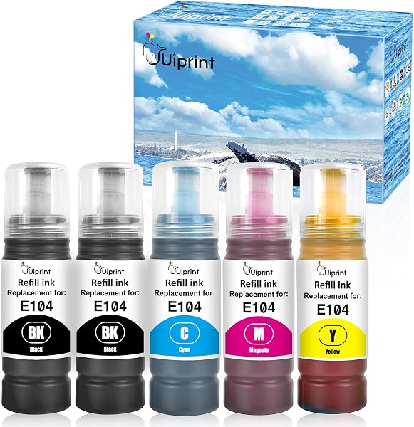 104 Tinta Multipack Compatible para Epson 104 Tinta ET-1810 ET-2710 ET-2720 ET-2810 ET-2811 ET-2812 ET-2814 ET-2815 ET-2820 ET-2821 ET-2825 ET-2826 ET-4700 ET-4800 Printer(5-Pack,2BK/C/M/Y) - 1