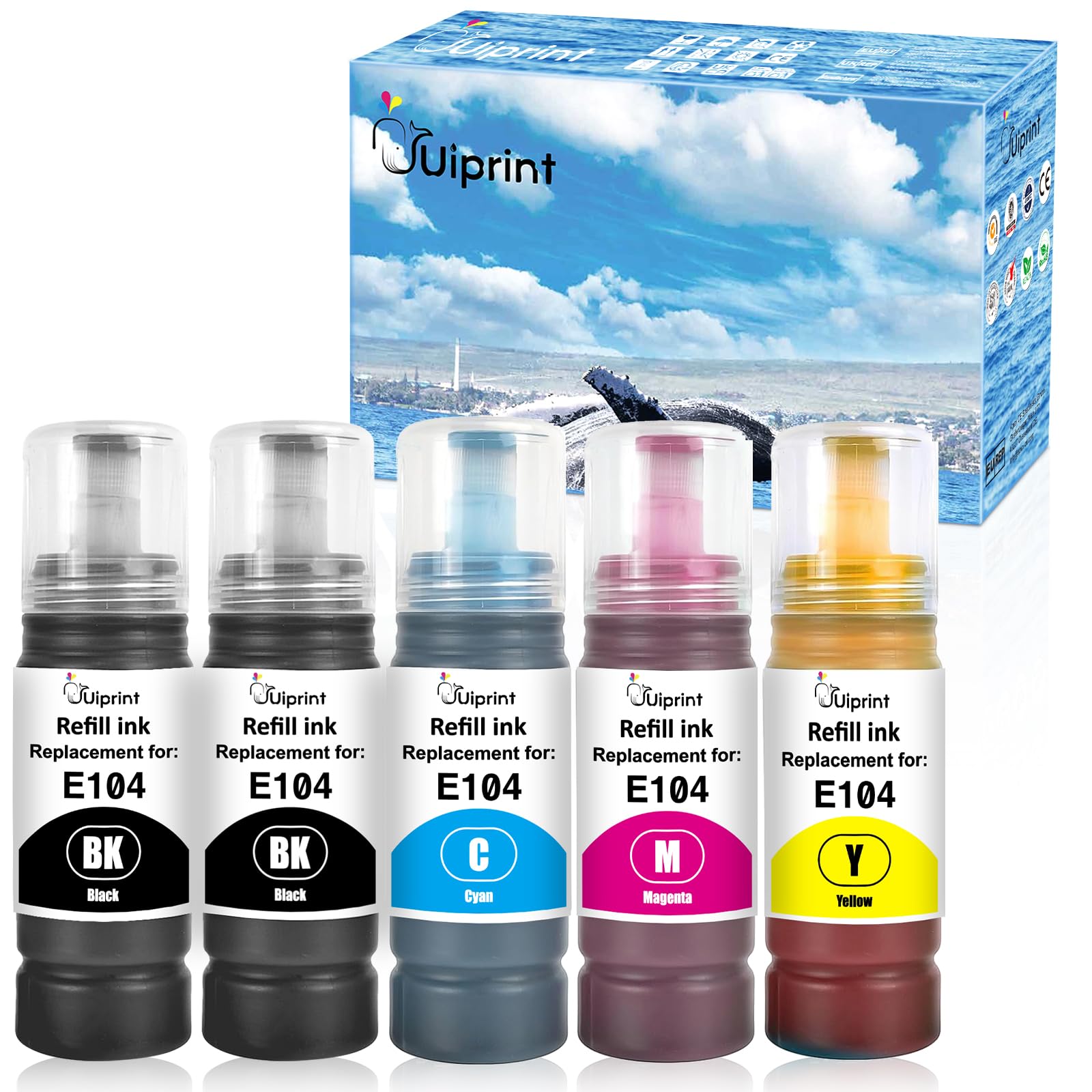 104 Tinta Multipack Compatible para Epson 104 Tinta ET-1810 ET-2710 ET-2720 ET-2810 ET-2811 ET-2812 ET-2814 ET-2815 ET-2820 ET-2821 ET-2825 ET-2826 ET-4700 ET-4800 Printer(5-Pack,2BK/C/M/Y)