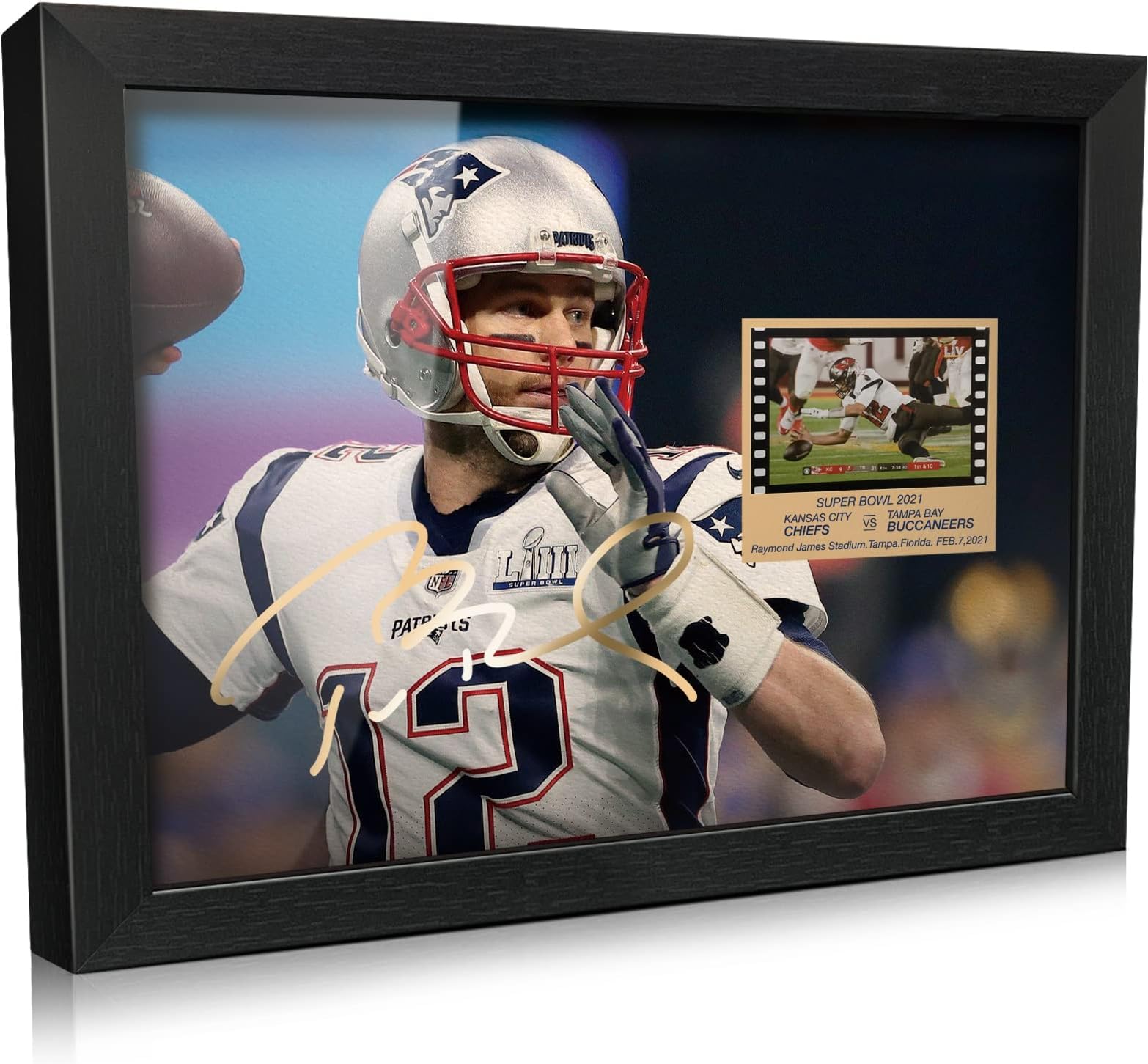 ORIMAMI Sport Fans Gifts - Signed Tom Brady Wooden Framed Photo Art Decor with 1x35mm Memorabilia Film Display,Cool Collectible Gifts for Football Fans - 8x6 Inches