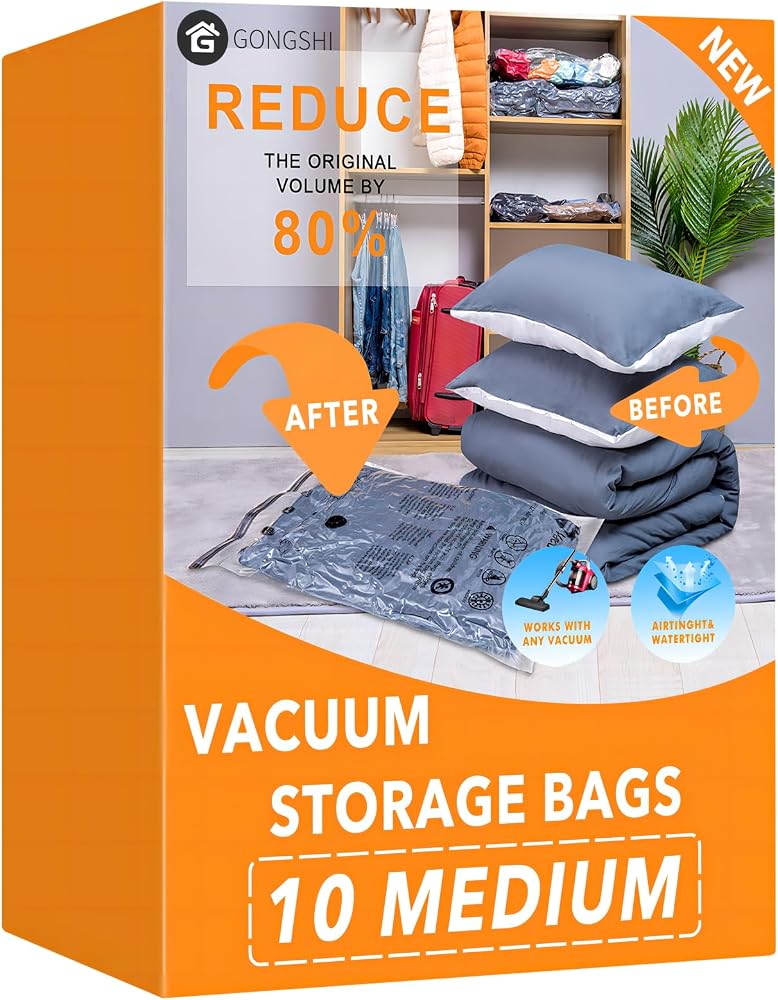GONGSHI Vacuum Storage Bags for Clothing, 10-Pack, Medium