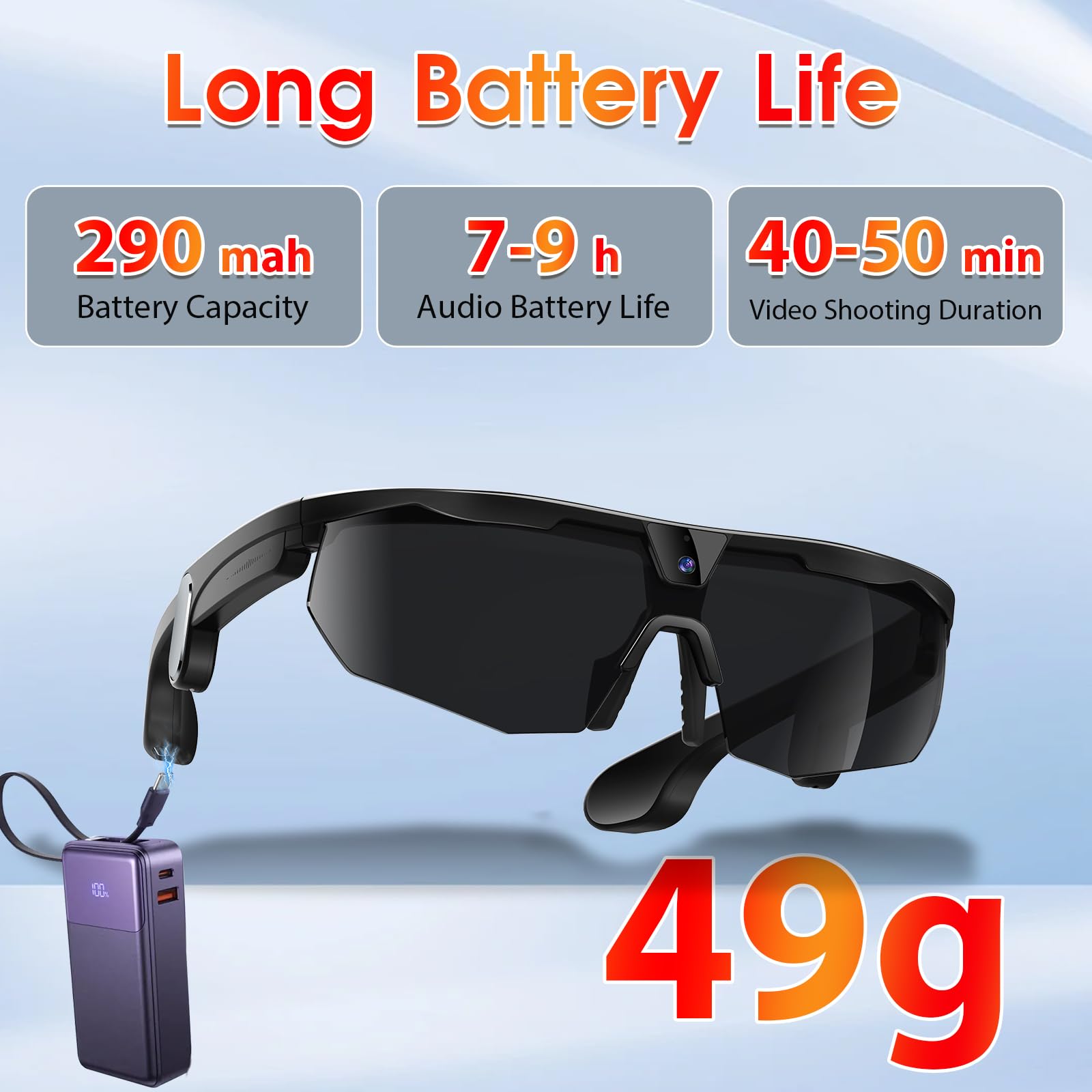 GenXenon Gafas Inteligentes con Cámara, Grabación Video HD POV 8 MP y Foto, Memoria Integrada, Gafas de Sol con Cámara para Deportes Aire Libre como Ciclismo, Esquí y Senderismo (Negro)