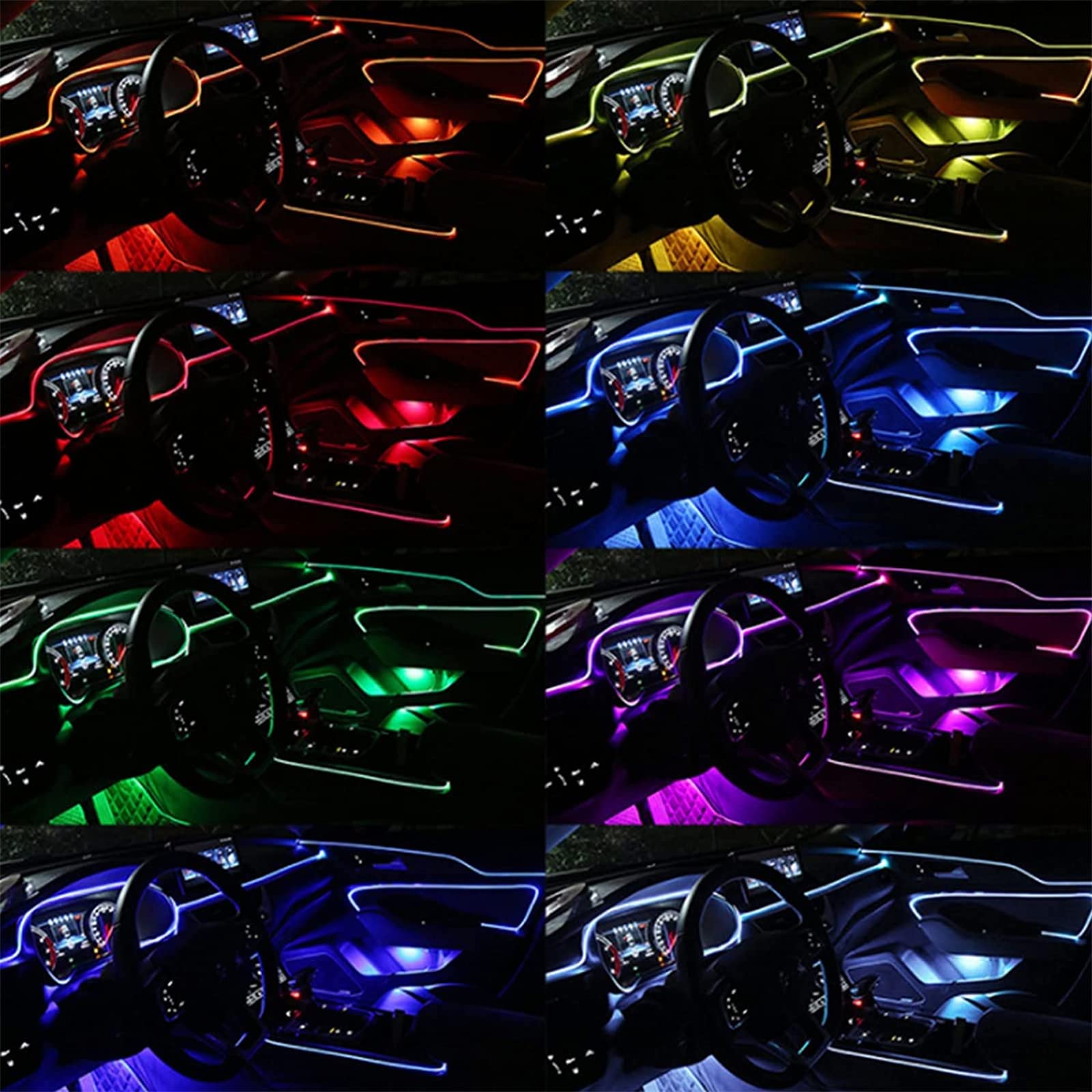 Luces Ambientales LED RGB, Tiras De Fibra Óptica De Luz De Ambiente Interior De Automóvil Aplicación DIY para Accesorios De Automóvil Tablero De Instrumentos Decorativo, Función Activa,14 in 1