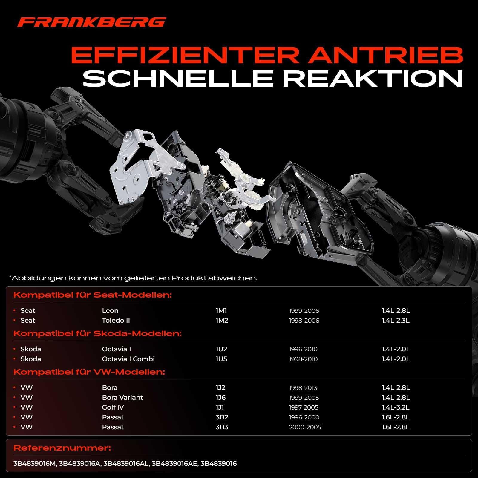 Frankberg 1x Türschloss Stellmotor Hinten Rechts Kompatibel mit Leon 1M1 1999-2006 Toledo II 1M2 1998-2006 B.o.r.a 1J2 1J6 1998-2005 Golf 1J1 1J5 1997-2006