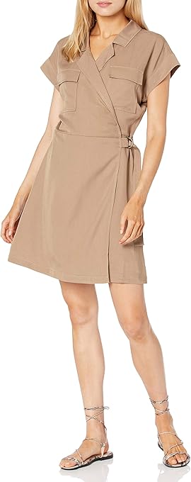Amazon Brand - Women's Joanie Wrap Front Utility Mini Dress by The Drop