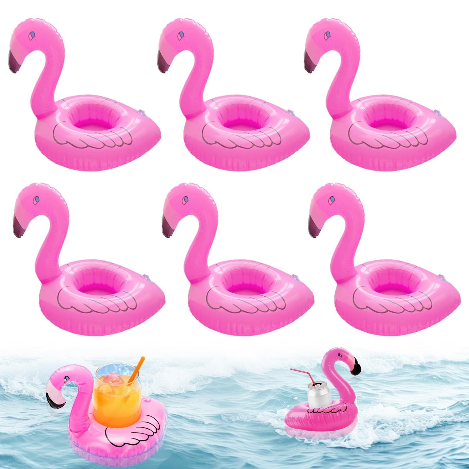 Inflatable Drinks Holder, 6 Pcs Inflatable Drink Holder Float, Cute Flamingo Cup Coasters Pool Drink Floats, Durable/Sturdy