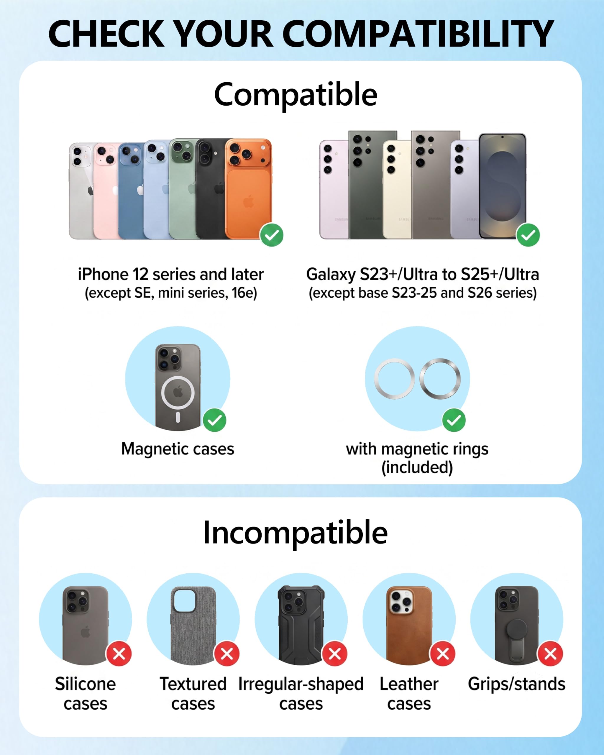 OATSBASF Magnetische Geldbörse aus Metall mit Ständer für 3 Kartenhalter für iPhone Serie, silber, Hochwertiges Metall