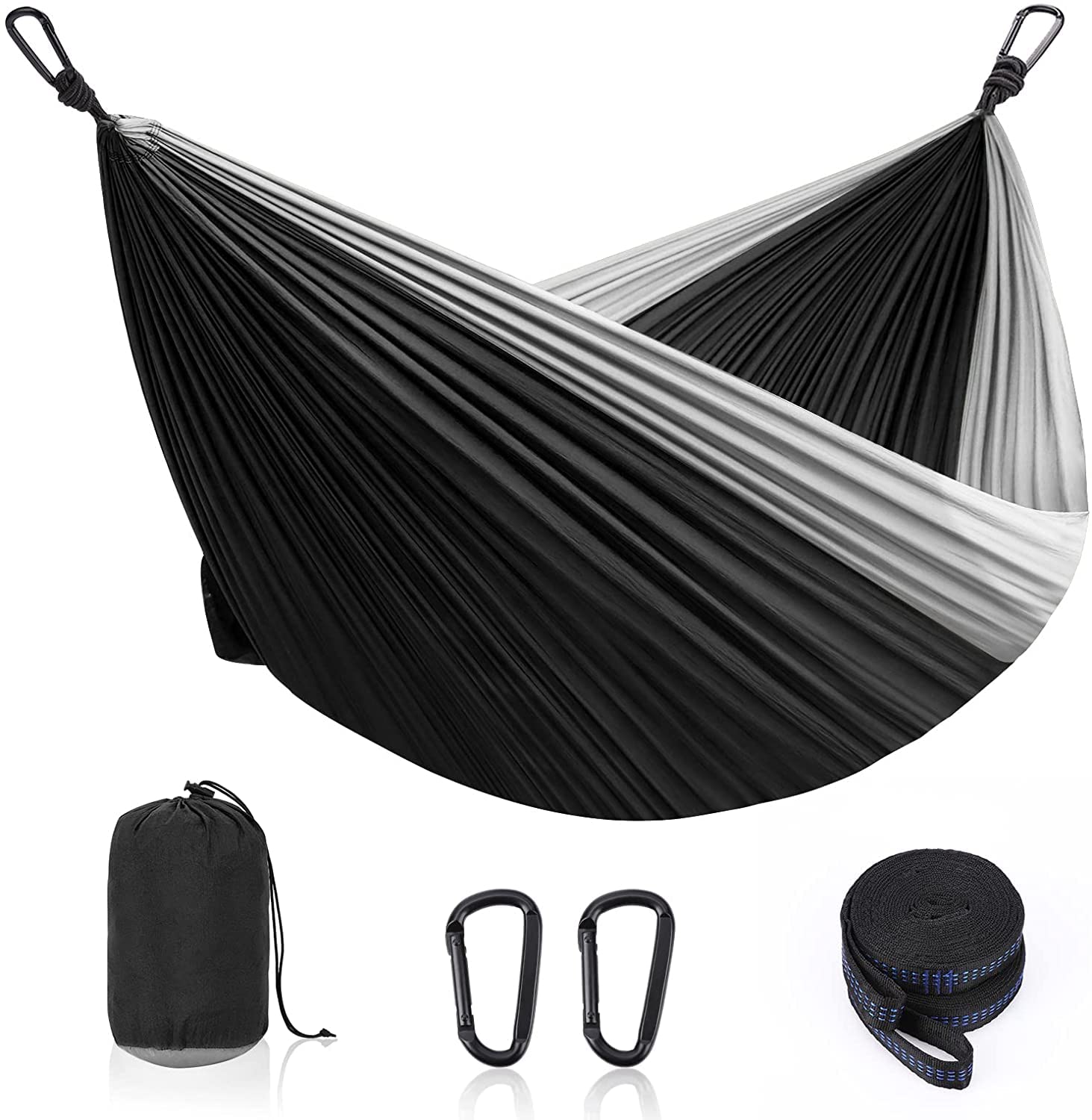 Double Hammock for Camping, Double & Single Portable Outdoor Hammocks with 2 Tree Straps, Lightweight Nylon Parachute Hammocks for Travel Camping Backpacking Hiking Backyard
