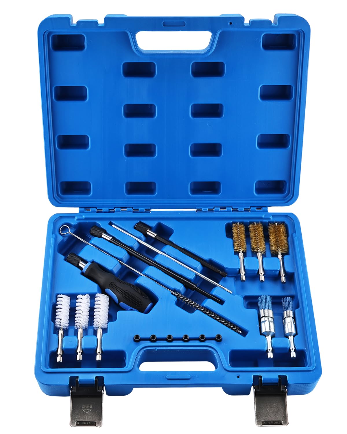 FreeTec Kit d'outils de nettoyage pour injecteurs diesel 19 pièces – Kit universel de nettoyage pour siège d'injecteur et brosse d'arbre – avec brosses, extensions pour moteurs diesel